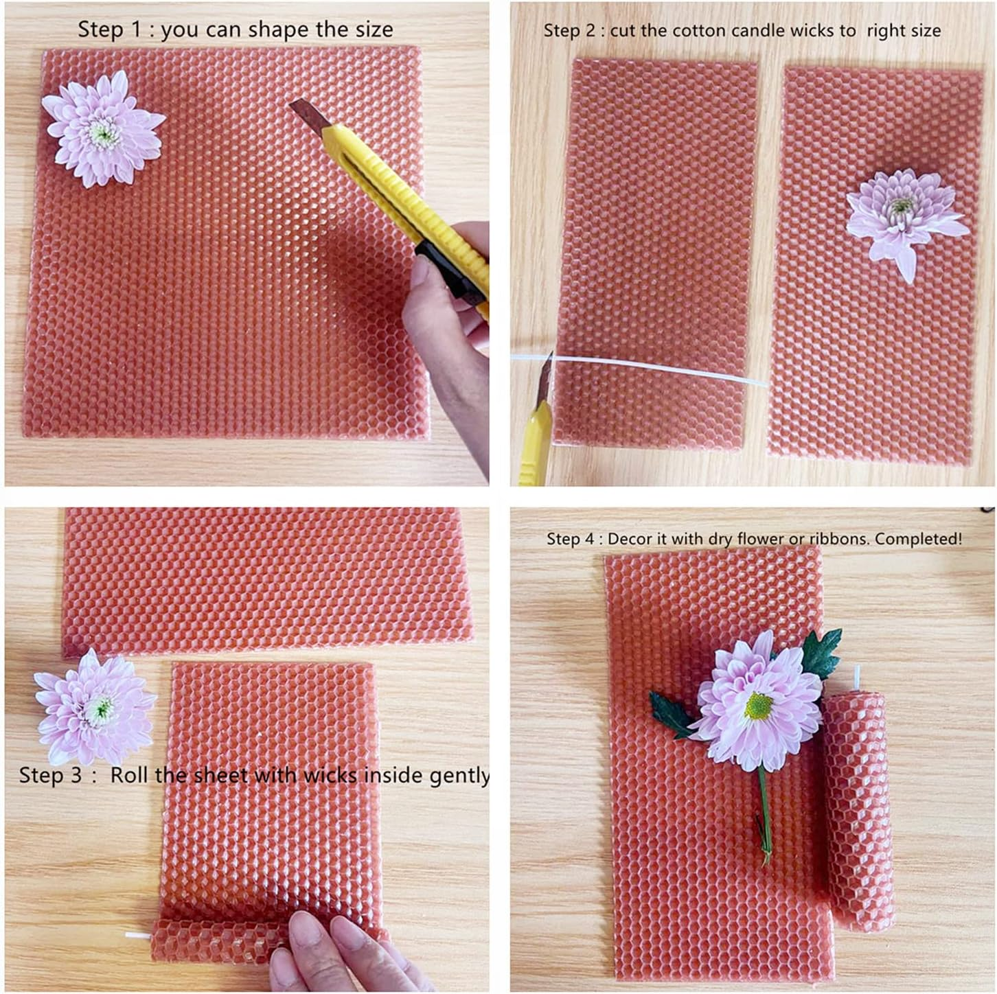 Atozbit DIY Candles Sheet, Beeswax Honeycomb Candle Kit (8&times;8 In) - 20Pcs in 10 Colors, with 30Pcs Cotton Wicks (8 Inch for Each), Make Ideal Kids and Adults, Multicolor