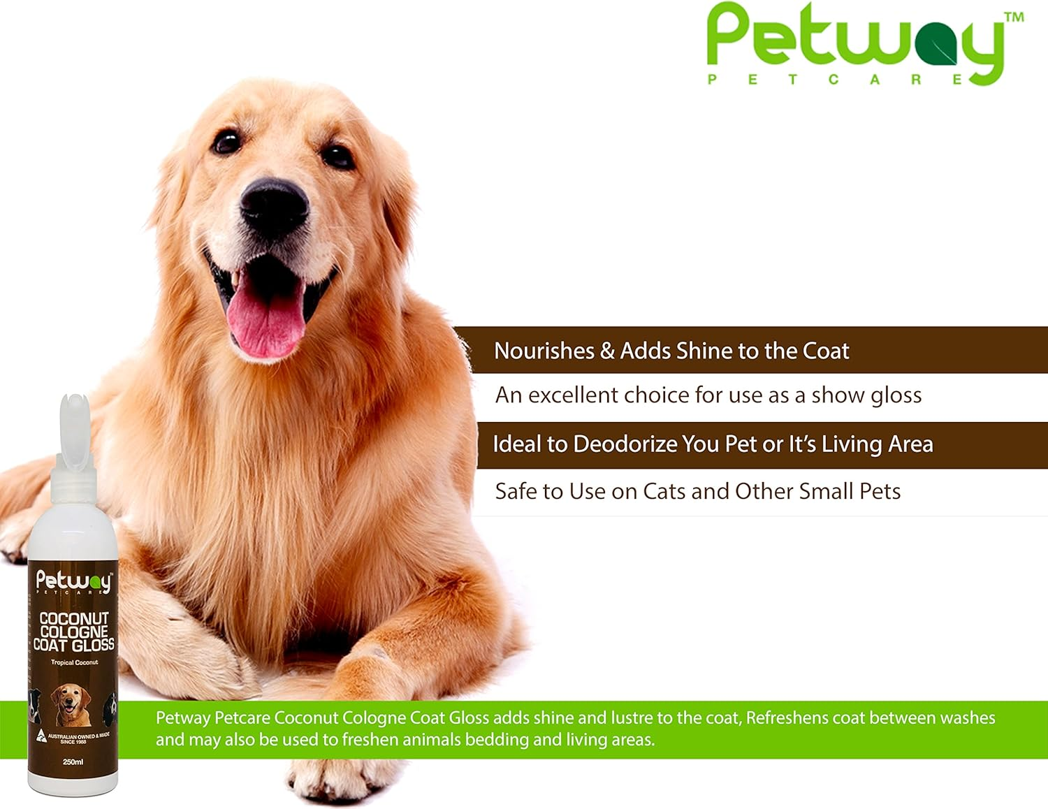 Petway Petcare Coconut Cologne Coat Gloss for Dogs and Puppies, Dog Cologne Spray with Coconut for Conditioning, Dog Gloss with Deodoriser, Pet Odor Eliminator and Dog Spray for Grooming, 250Ml image number 6