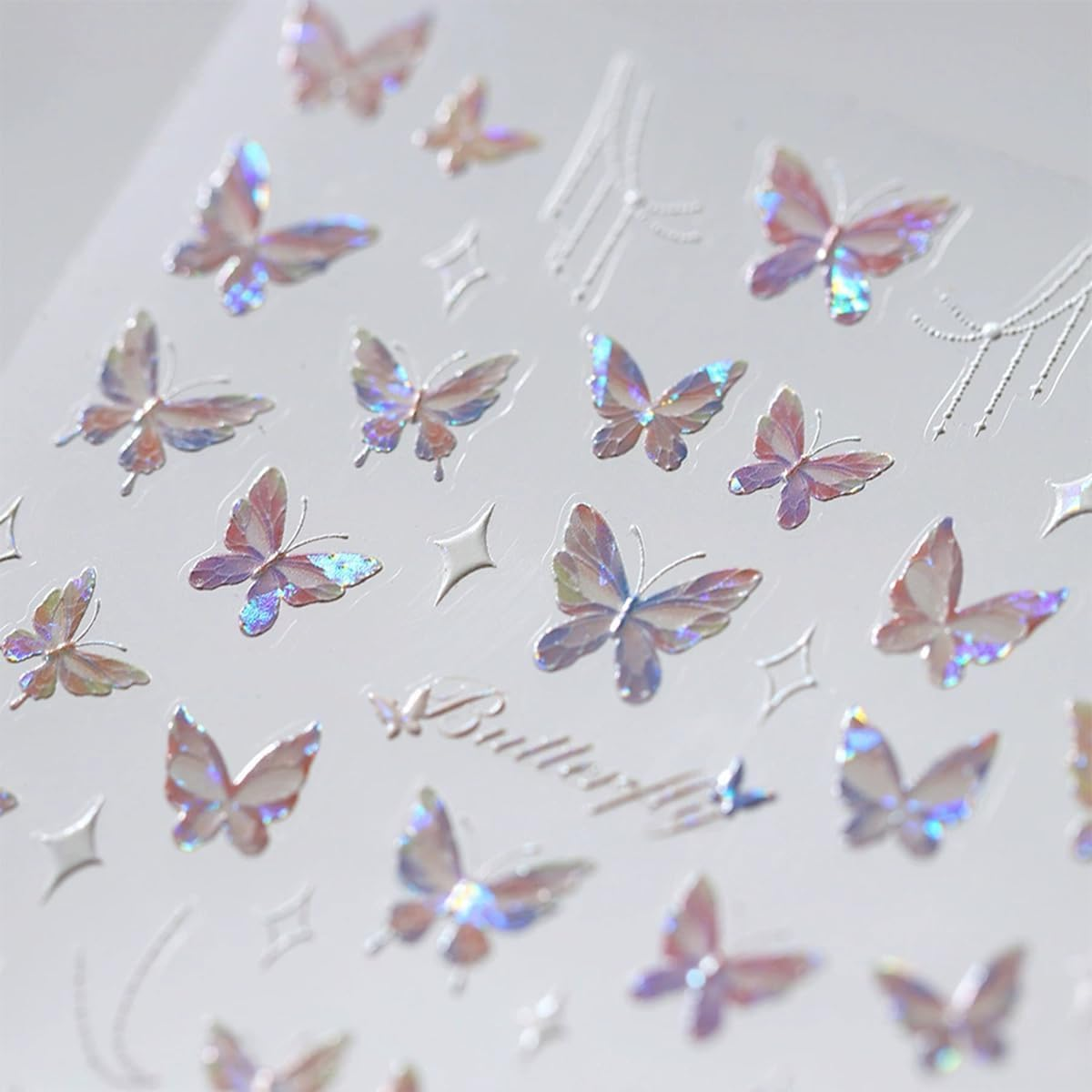 Butterfly Nail Art Stickers Decals Purple Pink Butterfly 5D Embossed Nail Decals Shell Light Butterfly Nail for Women Girls DIY Nail Art Decorations (Small Butterfly) image number 1