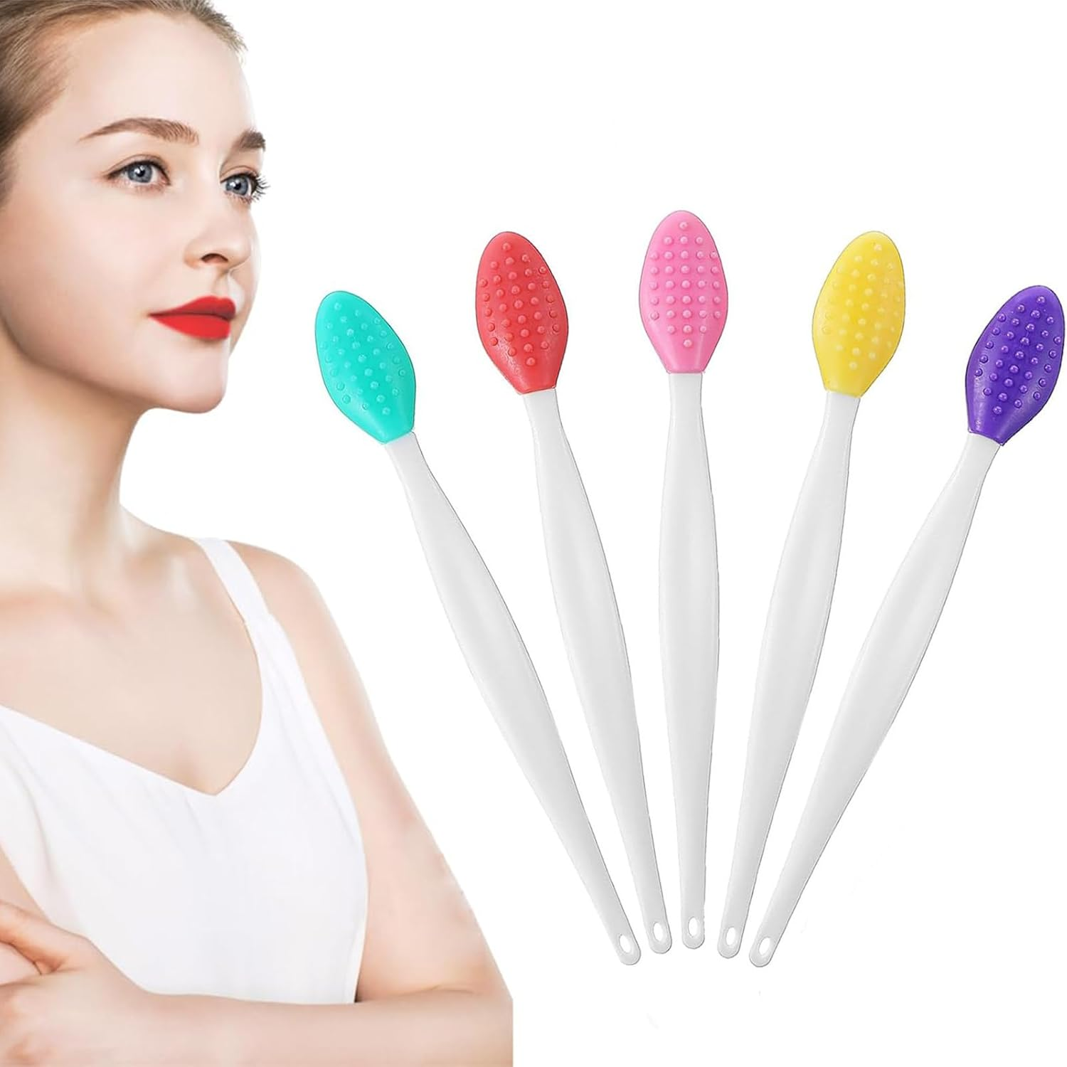 5 Pcs Lip Scrub Brush,Lip Scrubber Exfoliator,Double-Sided Silicone Lip Brush Tool for Face & Lip Scrubber,For Massaging,Exfoliating,Remove Blackheads,Makeup Skincare Removae