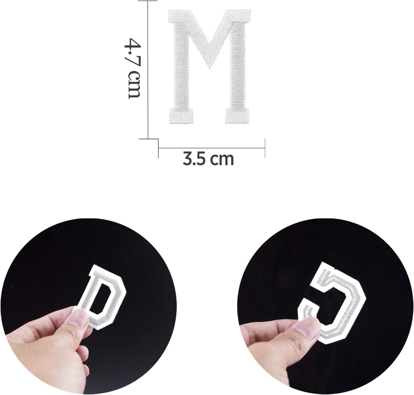 Luter 52Pcs Iron on Letter Patches Alphabet Applique Patches Sew on Appliques with Adhesive Embroidered A-Z Letter Badge Decorative Repair Patches for Hats Shoes Bags Clothing (White) - Blue image number 4