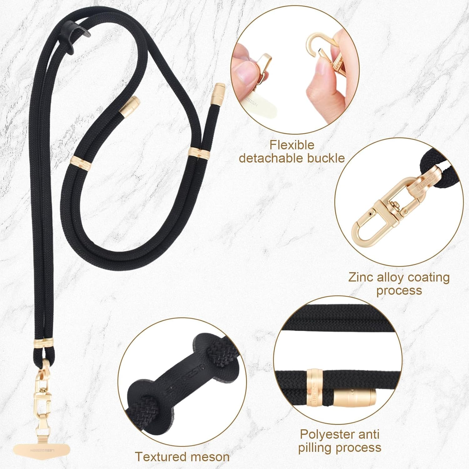 ZANZER Universal Phone Lanyard Crossbody Phone Strap, Adjustable Neck Strap Metal Buckle Cell Phone Cord Strap Compatible with Most Mobile Phone - Azure image number 7