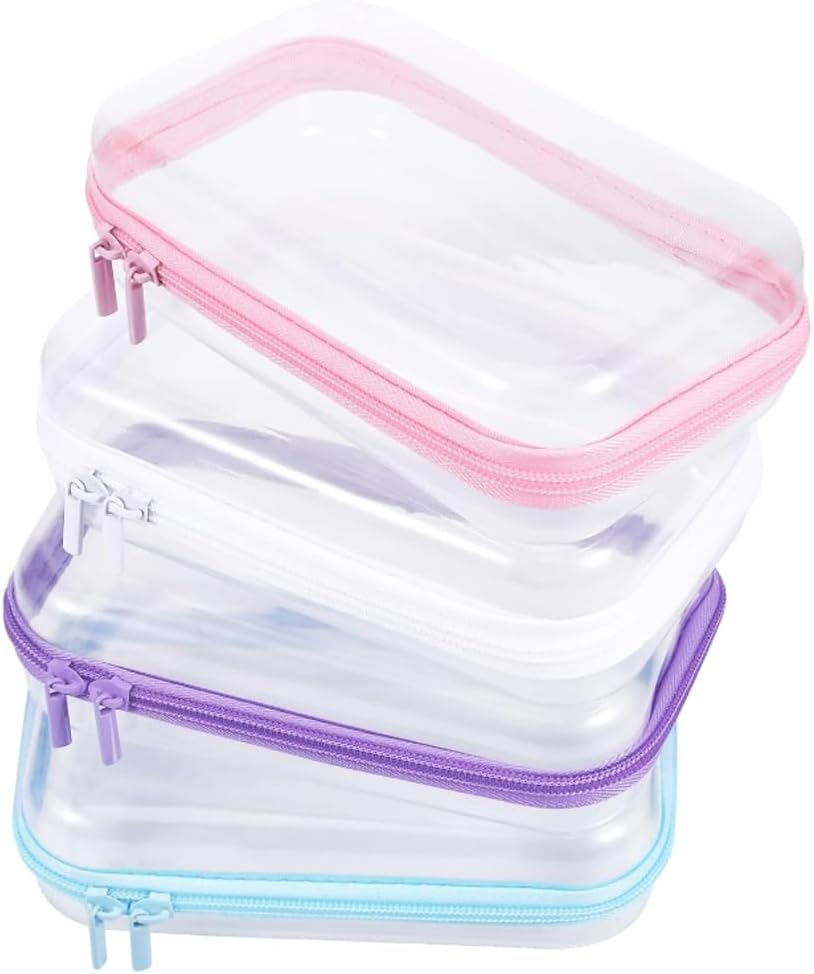 GUDAJIN 4-Piece Transparent Hard Shell Zippered Storage Box, Portable Travel Makeup Bag, Can Store Pencils, Makeup, Building Blocks and Jigsaw Puzzles, Suitable for Home, Travel and Outdoor Use image number 2