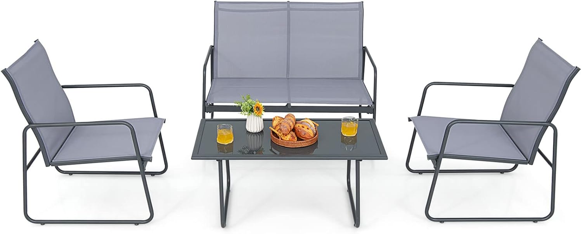 Costway 4-Piece Metal Patio Furniture Chat Set Outdoor Conversation Table Garden