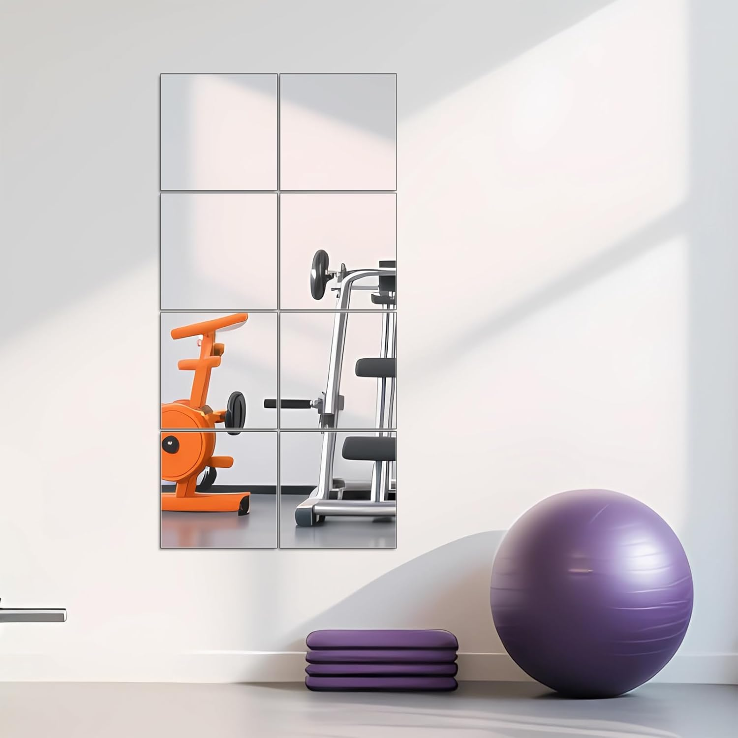 Ruomeng Full Length Mirror Tiles - 12 Inch X 8Pcs Frameless Wall Mirror Set Make up Mirror for Home Gym Vanity Bedroom, Living Room image number 5