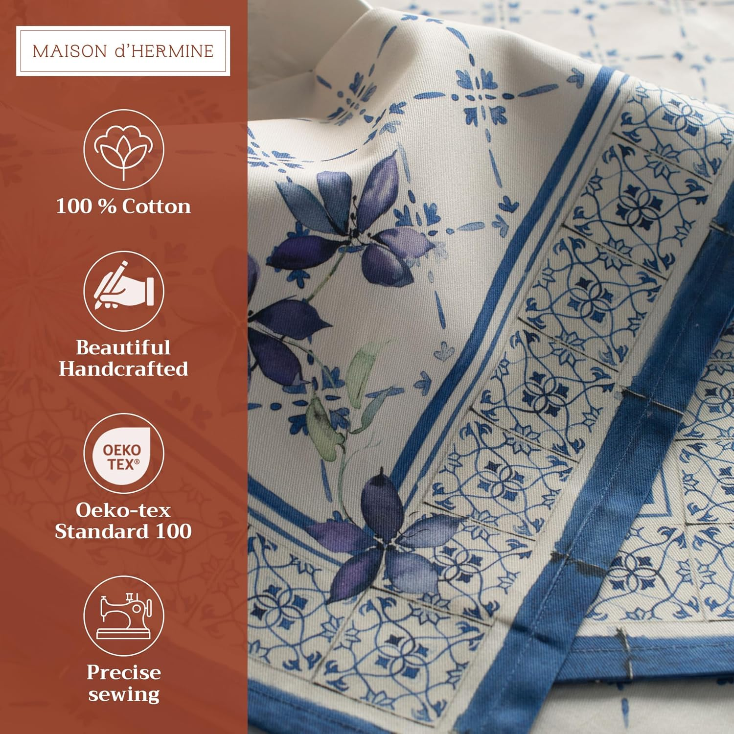Maison D'Hermine Cloth Napkins Set of 4 100% Cotton Everyday Reusable Square Napkins Cloth Washable, Dinner, Party, Wedding, Restaurant, Spring/Summer (Faience, 20" X 20") image number 3