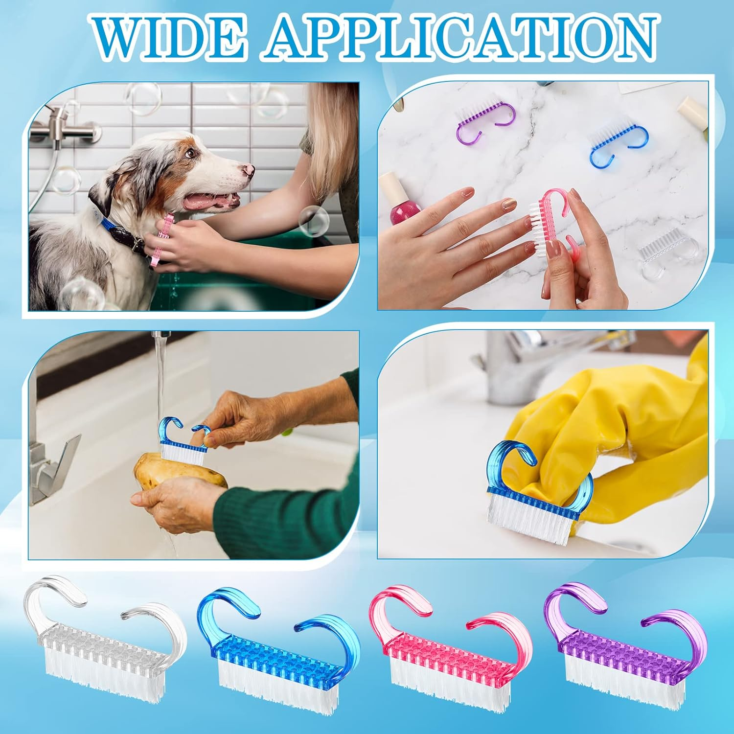 200 Pcs Handle Grip Nail Brush Fingernail Scrub Cleaning Cleaner Nail Brushes Scrubber Bulk for Men Women Hands Feet Toes and Nails Pedicure, 4 Colors image number 4