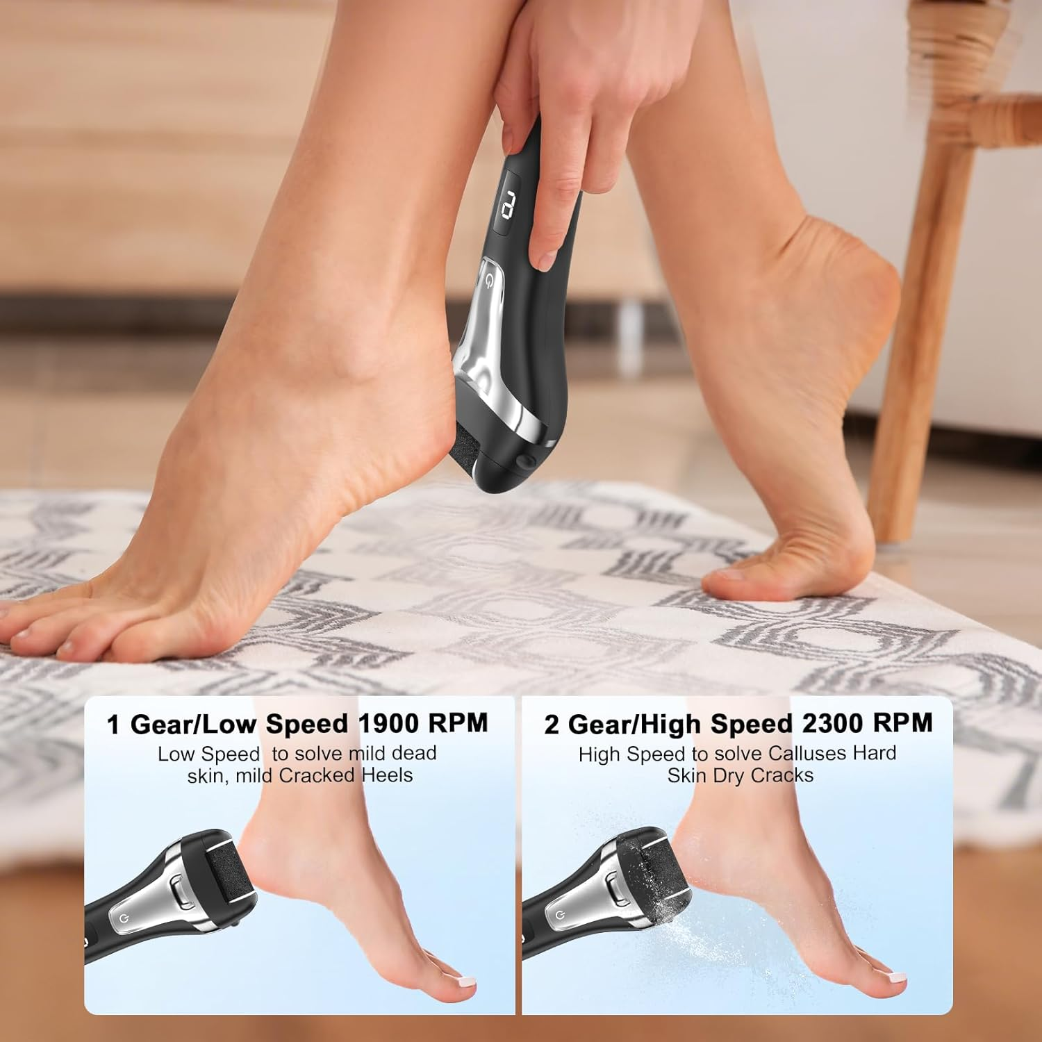 Electric Callus Remover, Foot Care Set with 9 Replacement Rollers, 2 Gears, Callus Remover, Pedicure, Callus File, Callus Remover for Foot Care (Black-9) - Black-9 image number 2