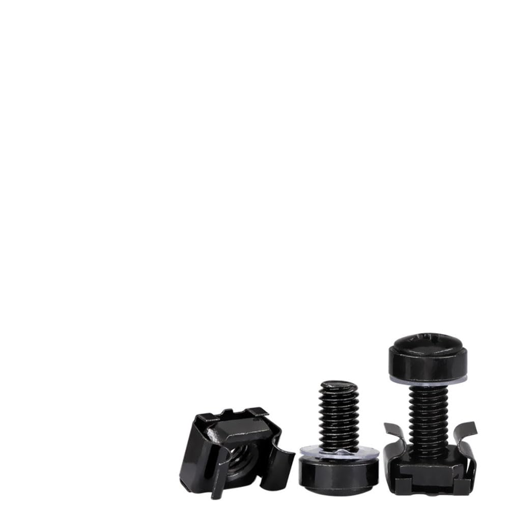 Armastuse 100 Set M5,M6 Cage Nuts Screws and Washers Set, Hardware Cage Nut Screws and Washers for Rack Mount Server Shelves Cabinet(Black) image number 1