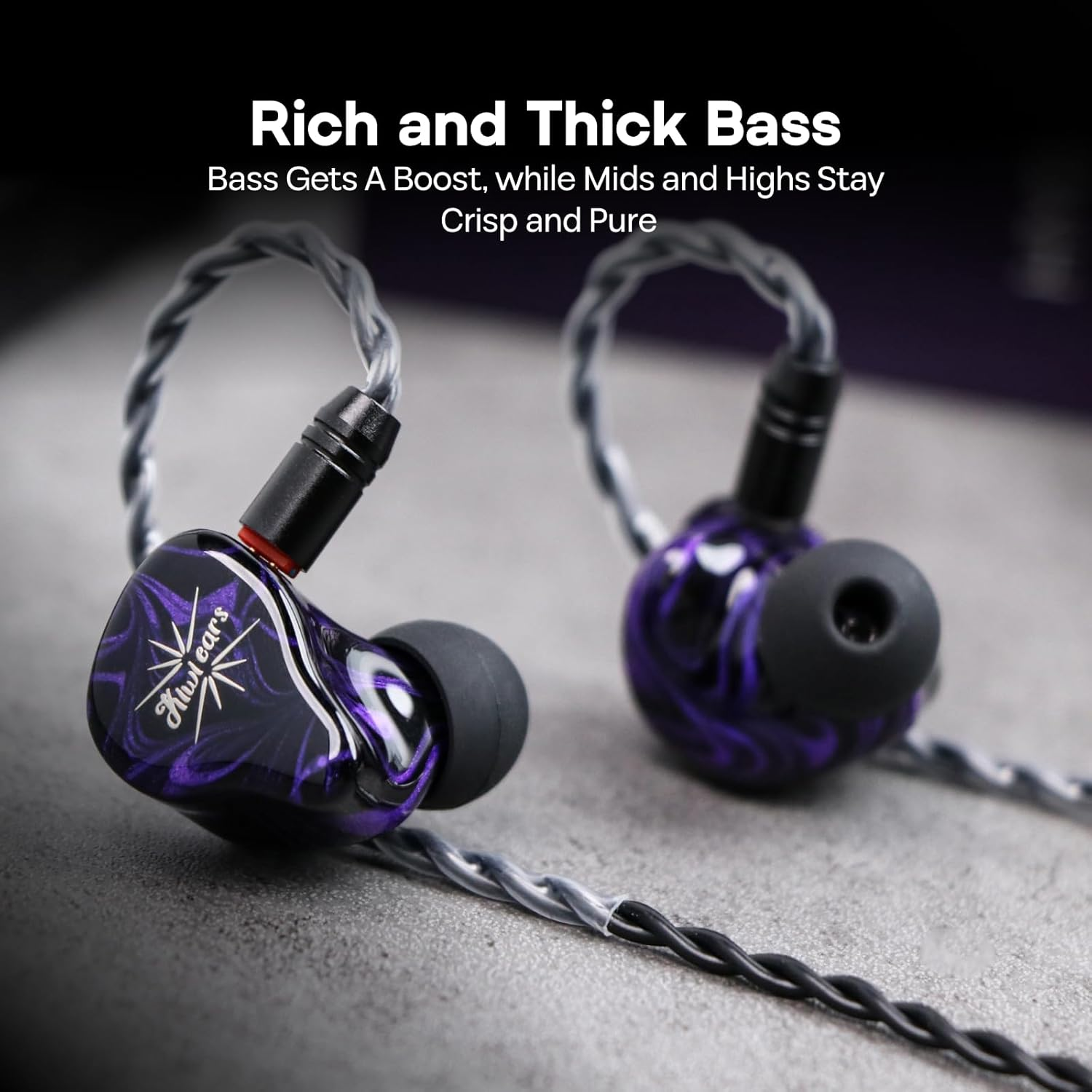 Linsoul Kiwi Ears Quartet 2DD+2BA Hybrid In-Ear Monitor, Hifi Earphones with Hand-Crafted Resin Shell, Detachable OFC Silver-Plated IEM Cable for Audiophile Musician DJ Studio Gaming (Purple, Quartet) image number 5