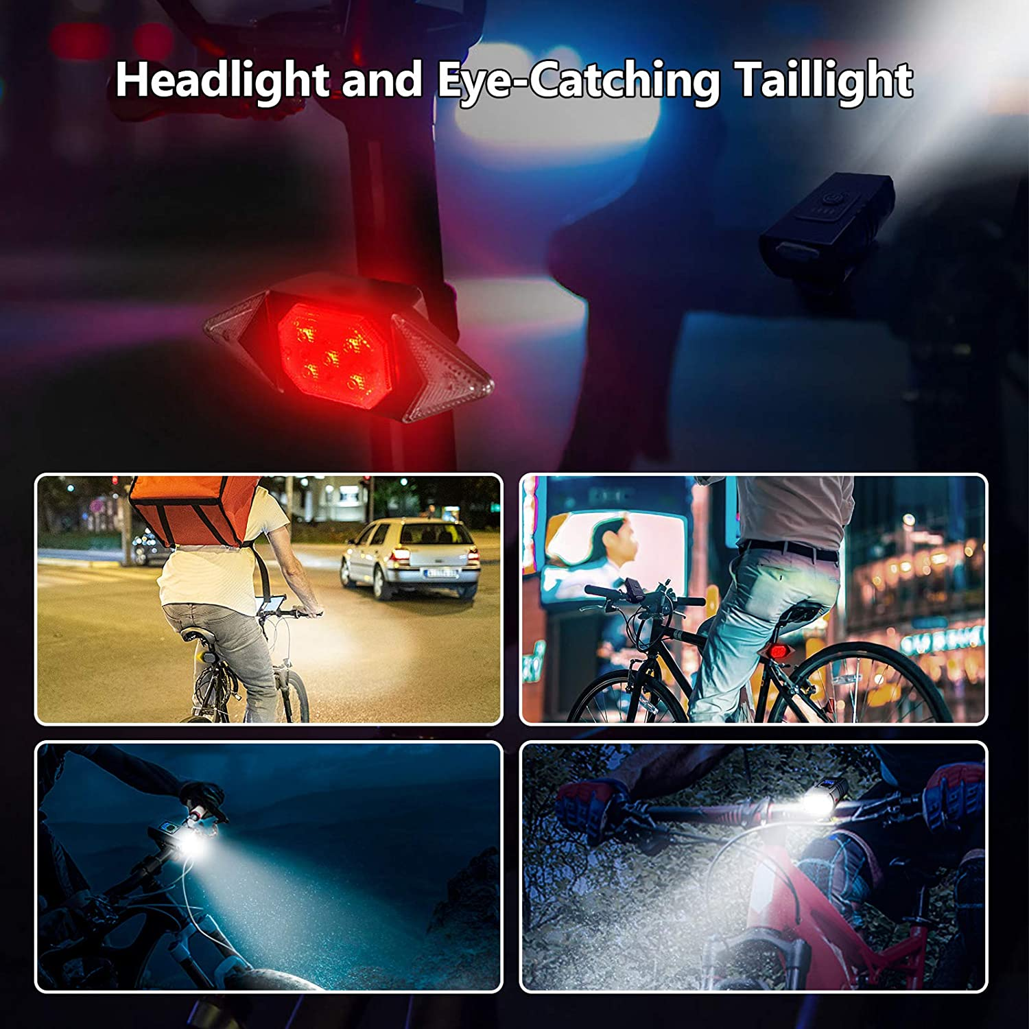 Bike Lights Front and Back Rechargeable, Maketheone Super Bright Bicycle Headlight and Tail Light Set Turn Signals, Easy to Install Safety Flashlight Warning Rear Blinkers for Night Riding Cycling image number 2