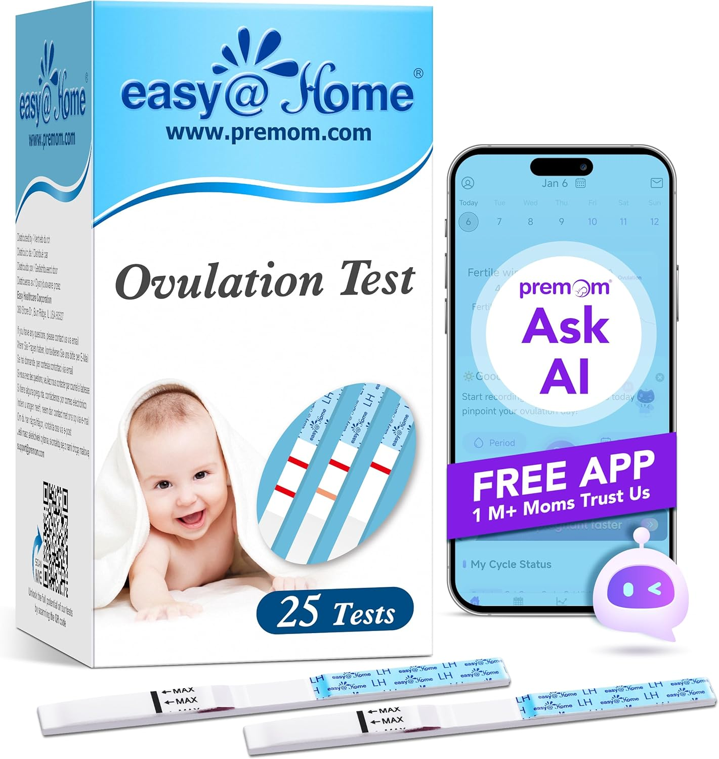 Easy@Home 25 Ovulation Test Strips, Fertility Predictor Kit &ndash; At-Home TTC Tracking for Conception Planning, Monitor LH Surge Naturally image number 1