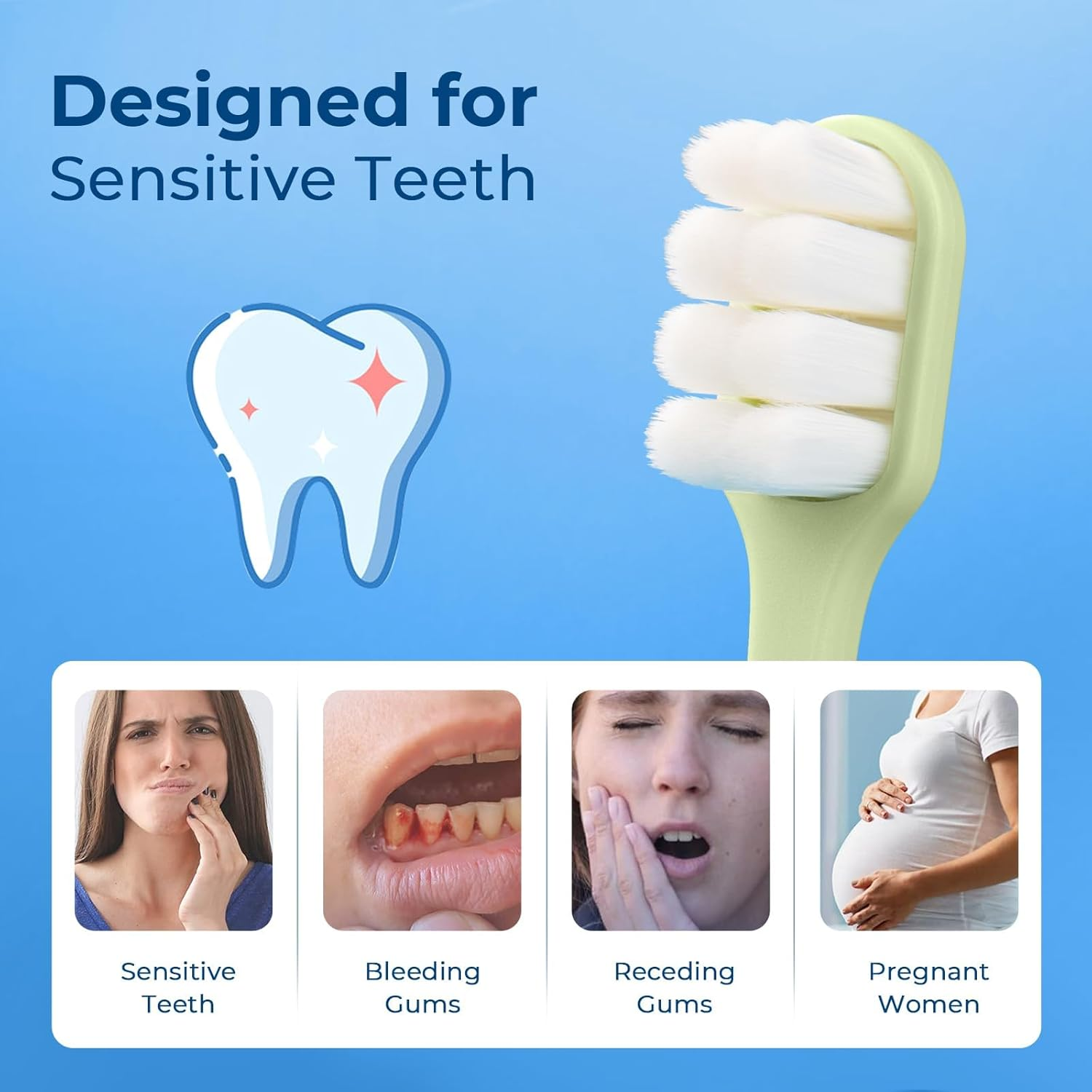 Extra Soft Toothbrushes for Adults Sensitive Gums, Upgraded 20000 Soft Bristles Toothbrush with 8 Holes, Compact Small Head Portable Manual Toothbrush for Pregnant Women, Elderly, Braces image number 4