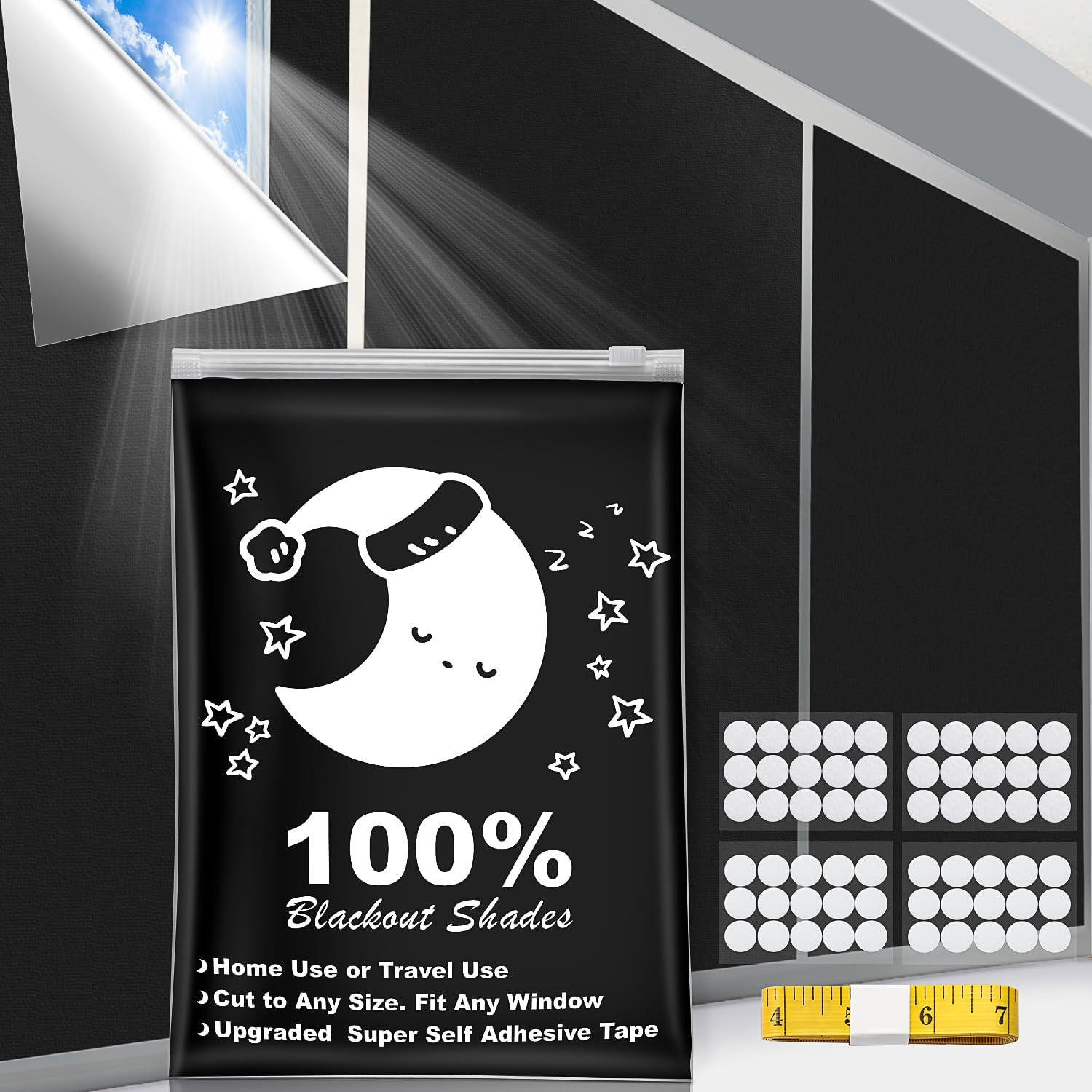 Blackout Blinds, (400 X 145CM) Portable Blackout Curtains, 100% Blackout Material Temporary Blackout Blinds for Baby Nursery, Bedroom, Dorm Room, or Travel Use image number 6