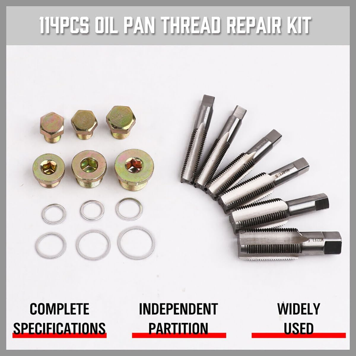 Comprehensive 114-Piece Oil Pan Thread Repair Kit for Sump, Gearbox, and Drain Plug - M13 to M22 Sizes, Durable Tool Set for Car and Light Commercial Vehicle Repairs image number 2