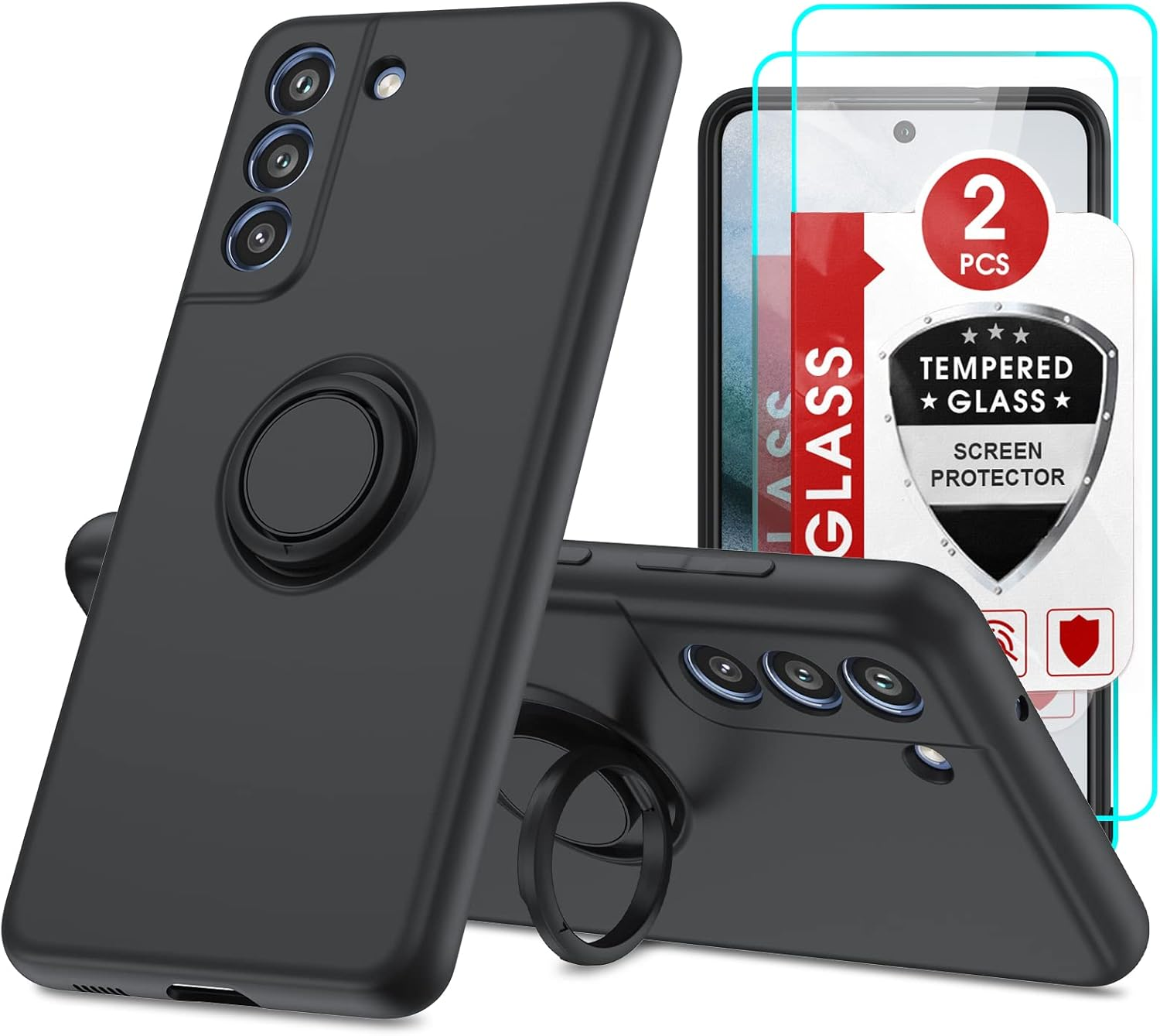 Leyi for Galaxy S21-FE-5G Case: Samsung Galaxy S21 FE 5G Case with [2 Pack] Tempered Glass Screen Protector Magnetic Kickstand 360&deg; Rotatable Ring Holder, Protective Phone Case for S21FE 5G, Black image number 4