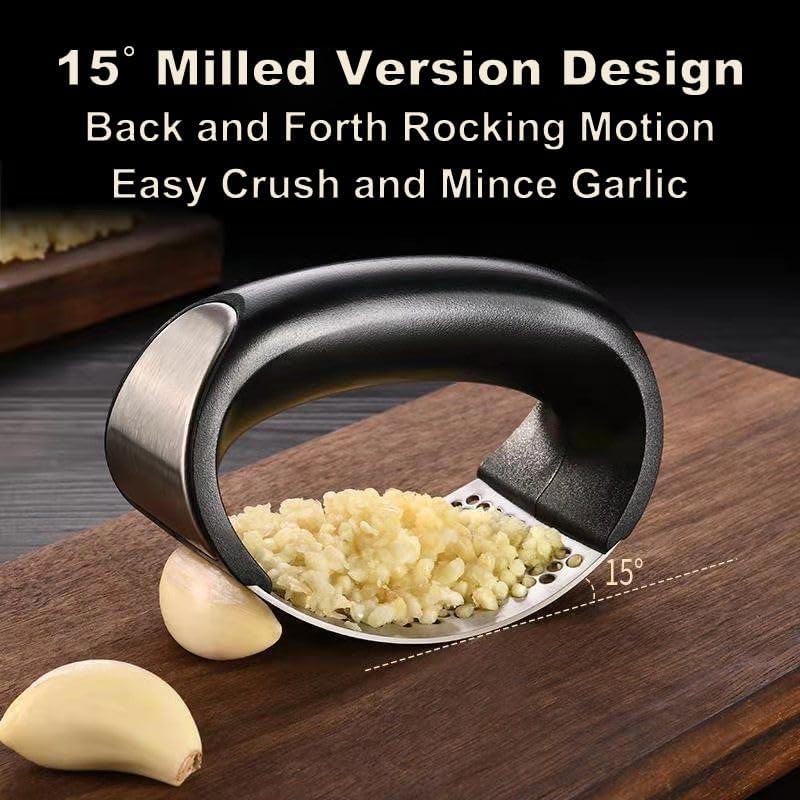 Dybepocih Garlic Press Rocker,2025 New Stainless Steel Garlic Mincer Garlic Crusher Set,3-In-1 Garlic Crusher,Peeler with Cleaning Brush,Easy Squeeze Rocker Design for Smashing Garlic Kitchen Gadget image number 4