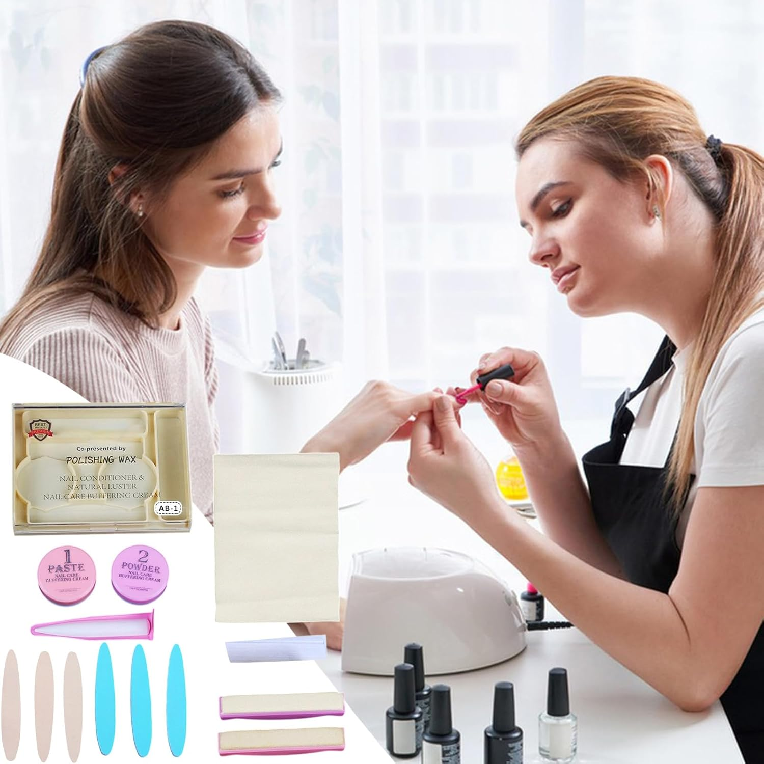 Nail Buffer and Shine Kit - Manicure Strengthener Polish Wax for Women, Home Salon Pedicure Care, Japanese Style Set