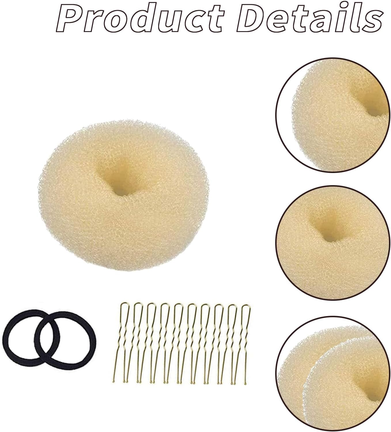 Set of 4 Hair Bun Makers, Hair Bun Maker Set, Hair Bun Maker, Hairstyle Aid Small and Large, Hair Cushion, Hair Donut, Bun Cushion with 2 Hair Bands, 10 U-Shaped Hair Clips, Hair Pin for Children And image number 1