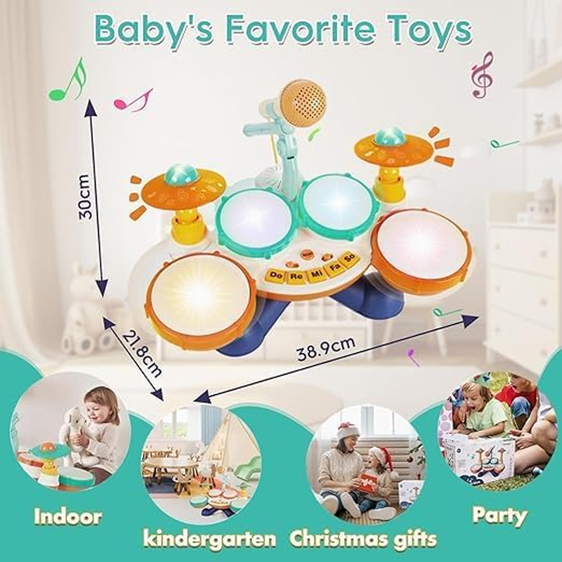 Kids Drum Set Baby Drums - Toddler Drum Set Ages 1-3 with Microphone Musical Instruments Piano Toddler Toys, Baby Drum Set for Boys Girls Gifts,Baby Musical Toys image number 2