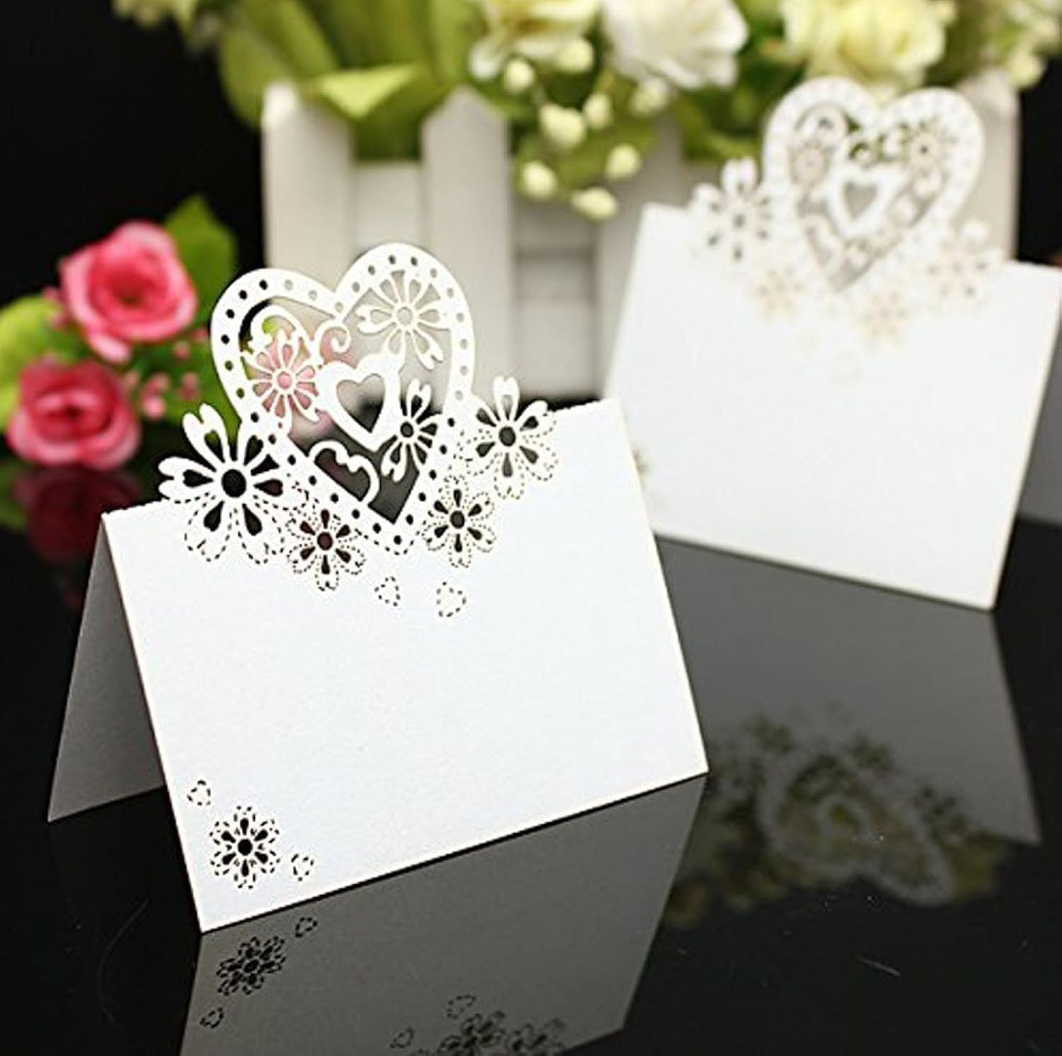 Yueton Pack of 50 Cut Heart-Shaped Hollow Wedding Table Number Name Place Card Wedding Party Decoration image number 3