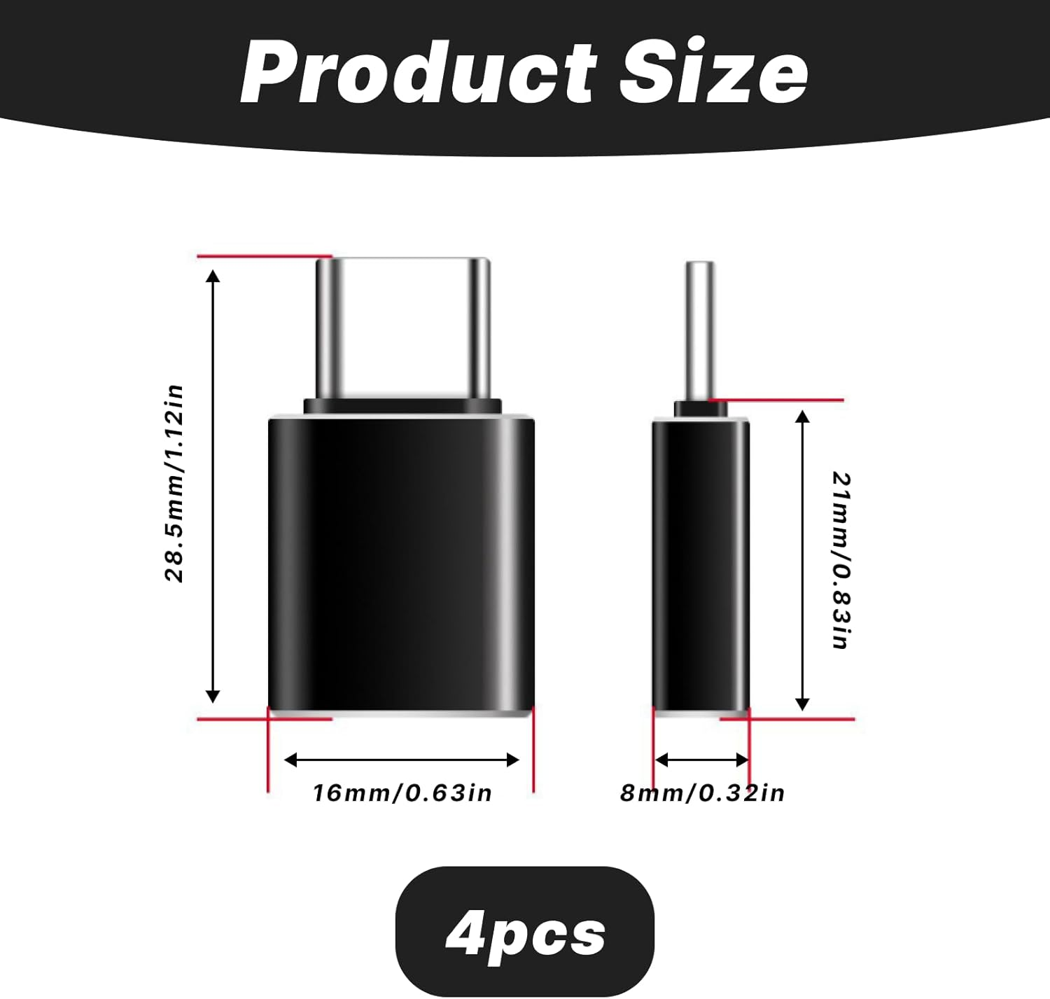 5Gbps USB-C to USB Adapter 4-Pack, Aluminium Type-C Male to USB-A Female Converter, Supports Thunderbolt 4/3 OTG, Compatible with Iphone 15/16, Macbook Air/Pro, Ipad, High-Speed Data Transfer, Black image number 2