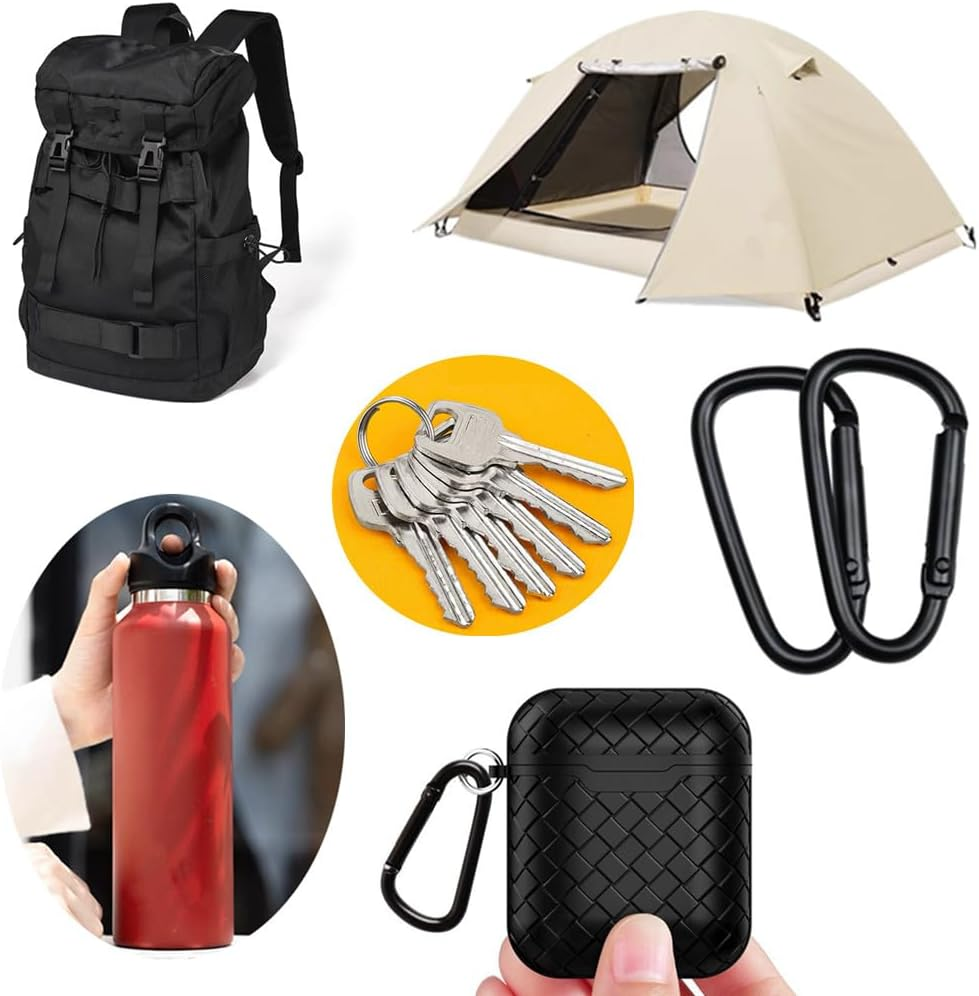 12 Pcs Aluminium Carabiners, D-Clip Spring Snap Hooks for Keychain Clip, Outdoor Camping Hiking Hammock Swing image number 5