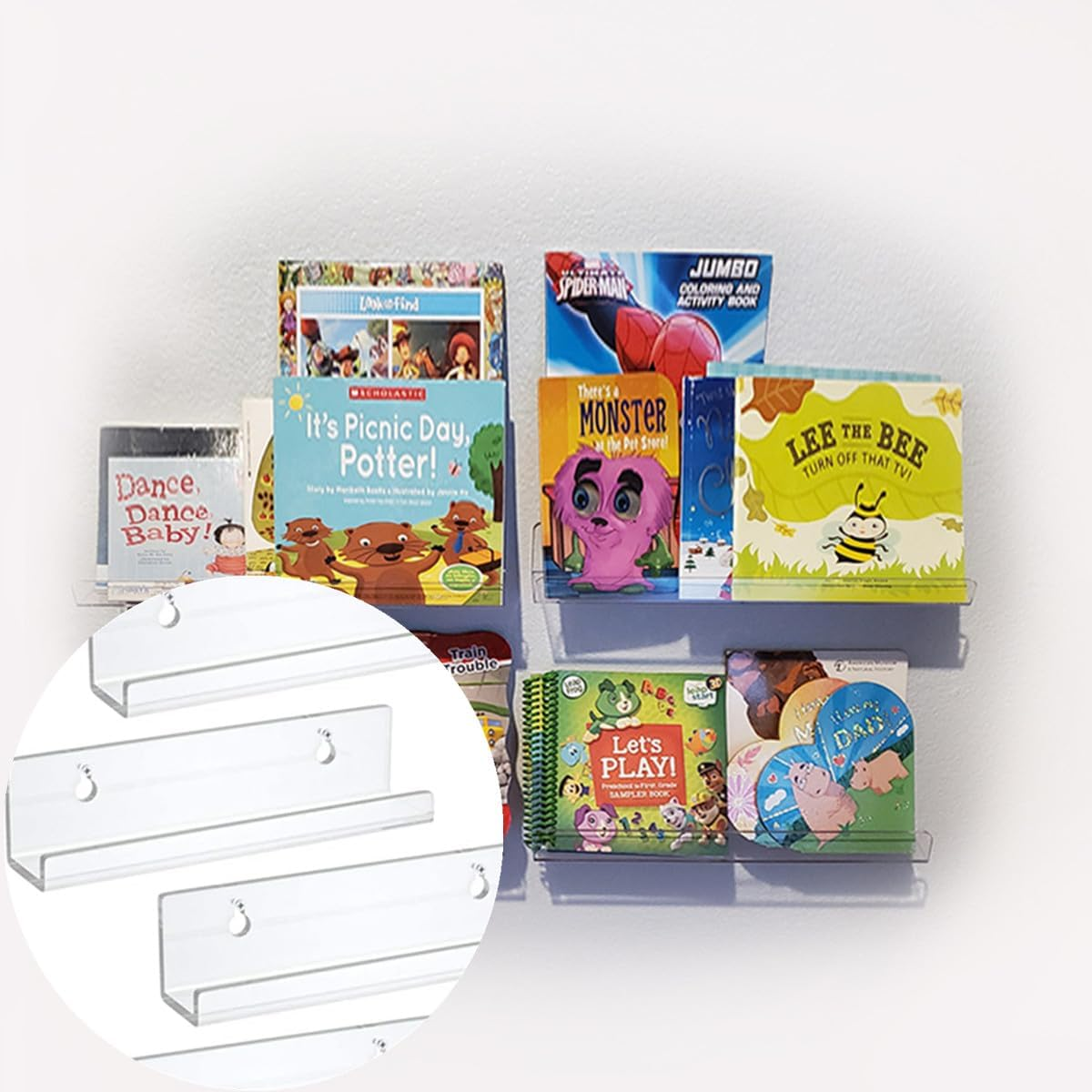 Vinyl Record Shelf Wall Mount, 4 Pack 7 Inch Clear Acrylic Album Record Holder,For Book Photo Picture in Bedroom Living Room Kitchen Bathroom image number 3