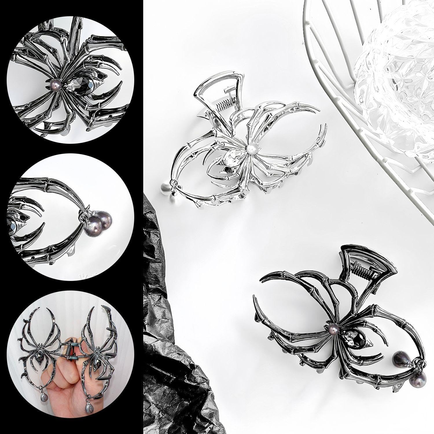 4 Pieces Spider Shaped Gripper Clips, Creative Hair Clips, Punk Style Accessories, Hairstyle Decorations, Clothing Accessories image number 5