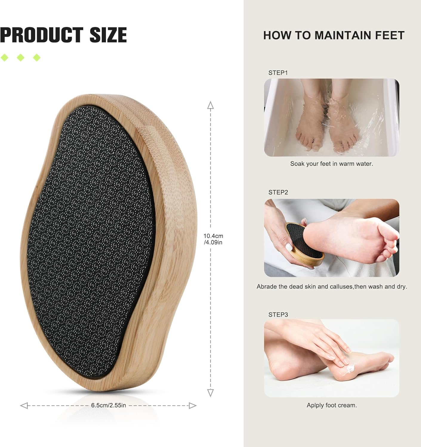 FERYES Glass Foot File Callus Remover with Bamboo Handle - Nano Glass Foot Scrubber for Dead Skin Pedicure File - Your Path to Silky, Smooth Feet image number 1