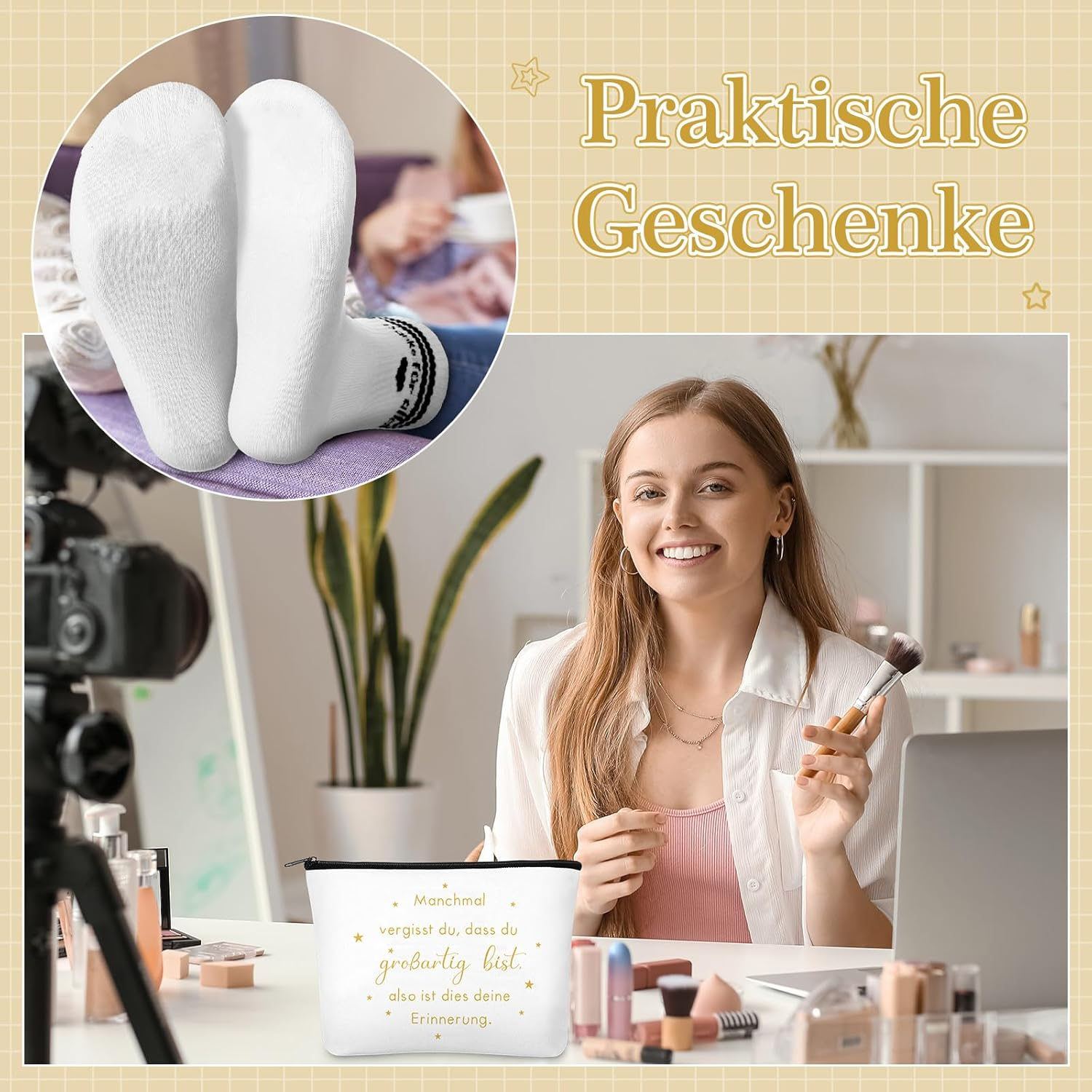 Xuniea 3-Piece Leaving Gift for Colleague Thank You Gifts Set Inspirational Cosmetic Bag Keyring Colleagues Thank You for All Socks Gift for Leaving Retirement Job Change, White, Fashion image number 6