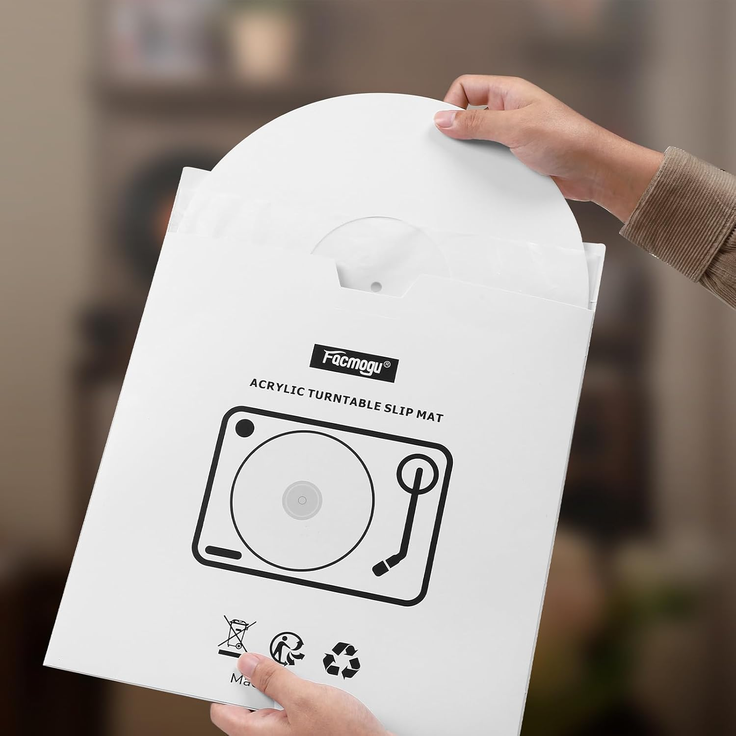 Facmogu 3Mm White Acrylic Turntable Slipmat, 12In Vinyl Record Player Mats, Antistatic & anti Vibration Record Platter Slip-Mat, Phonograph LP Record Mat, Reduce Noise & Tighter Bass Quality Slipmat image number 2