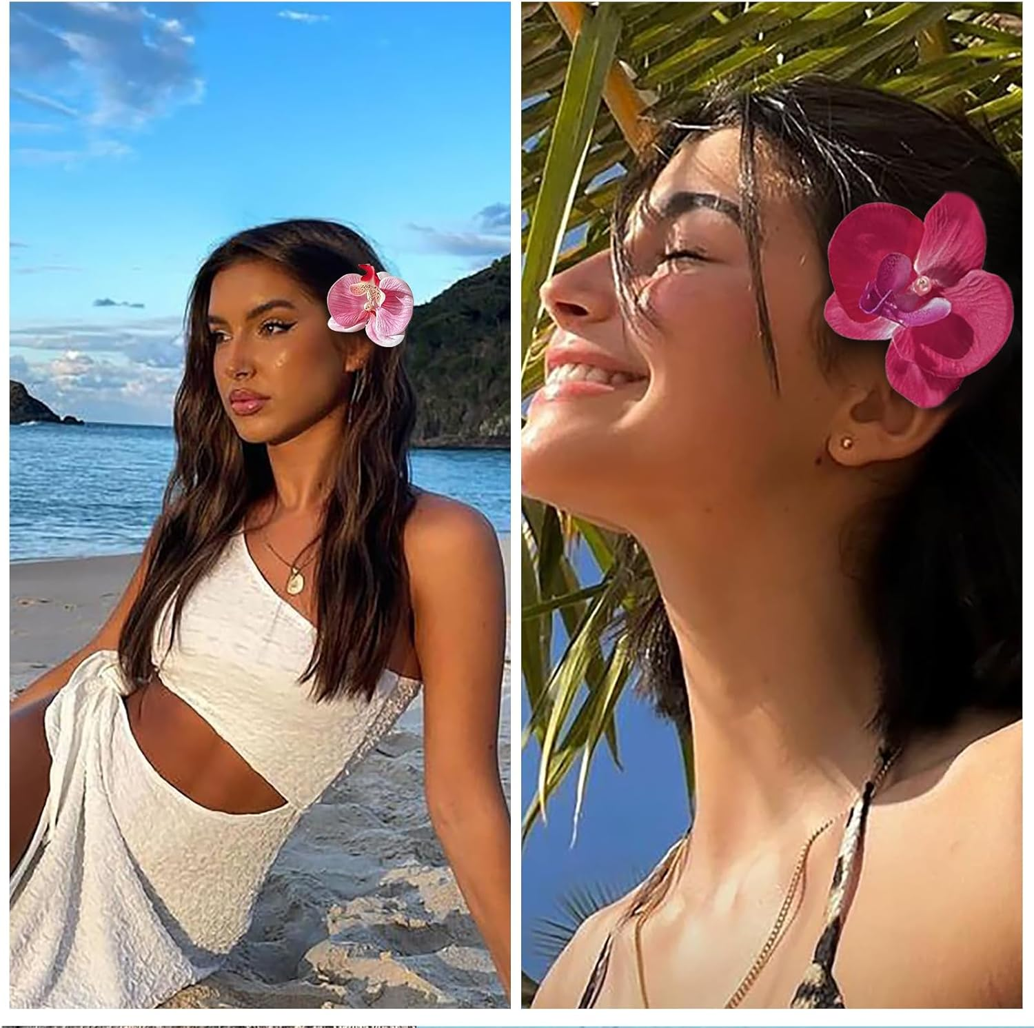 Ruzister 3 Pieces Hawaiian Flower Hair Clips Bohemian Hairpin with Butterfly Orchid Artificial Phalaenopsis Hair Clip for Holiday Seaside image number 1