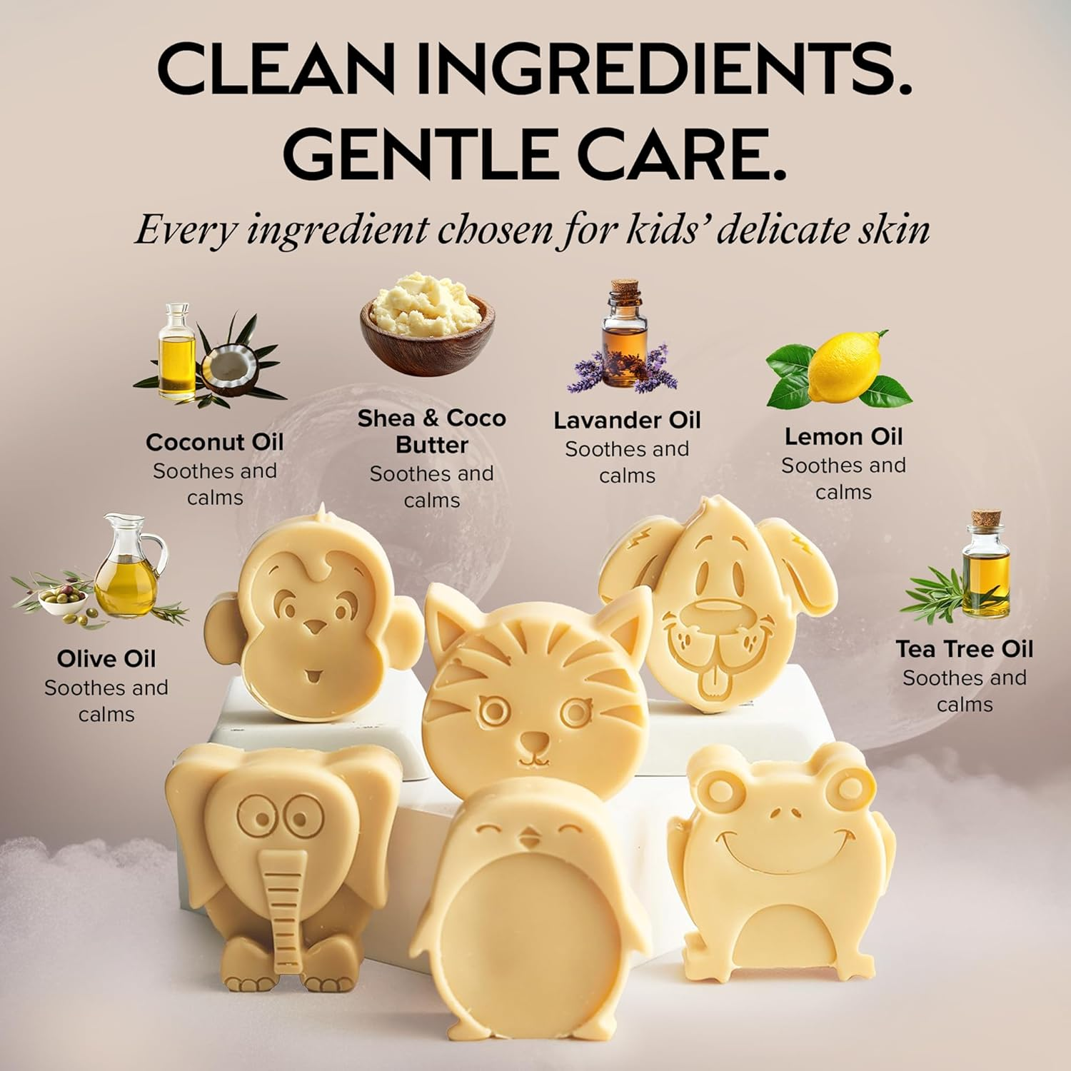 Kids Soap, Unique, Natural, Safe, Cute Animal Shapes, Fun Bath Time for Children, Boys or Girls, for All Skin Types, Handmade in USA, No Chemicals or Artificial Ingredients, 6 Soap Pack (All 6 Styles) image number 2