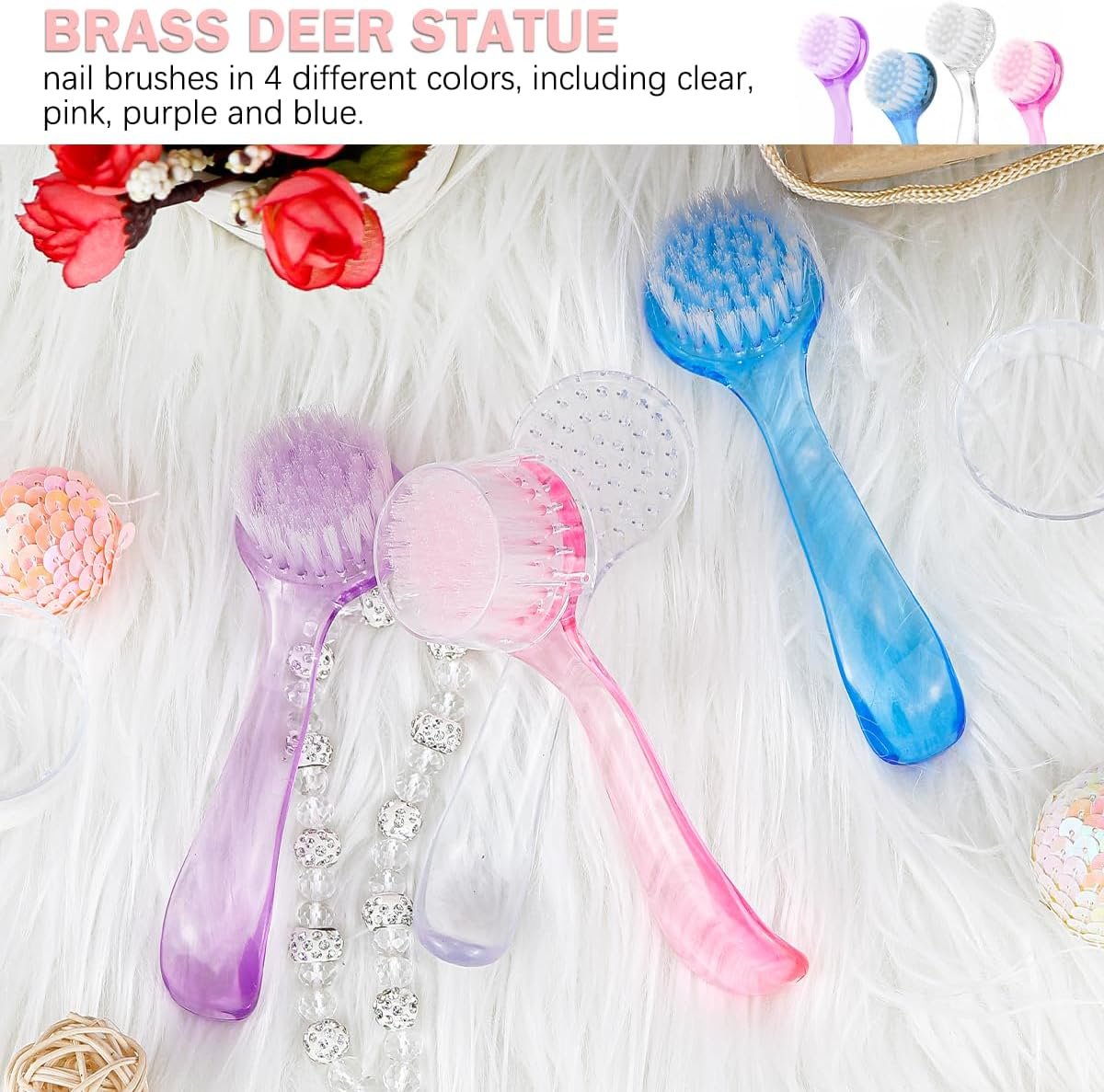 LNQ LUNIQI 4 Colours Nail Brush Dust Brushes Cleaning Brushes Dust Brush Nail Brush Set Nail Dust Brush with round Lid for Hand and Nail Cleaning Beauty (Pink, Blue, Purple, Transparent) image number 5