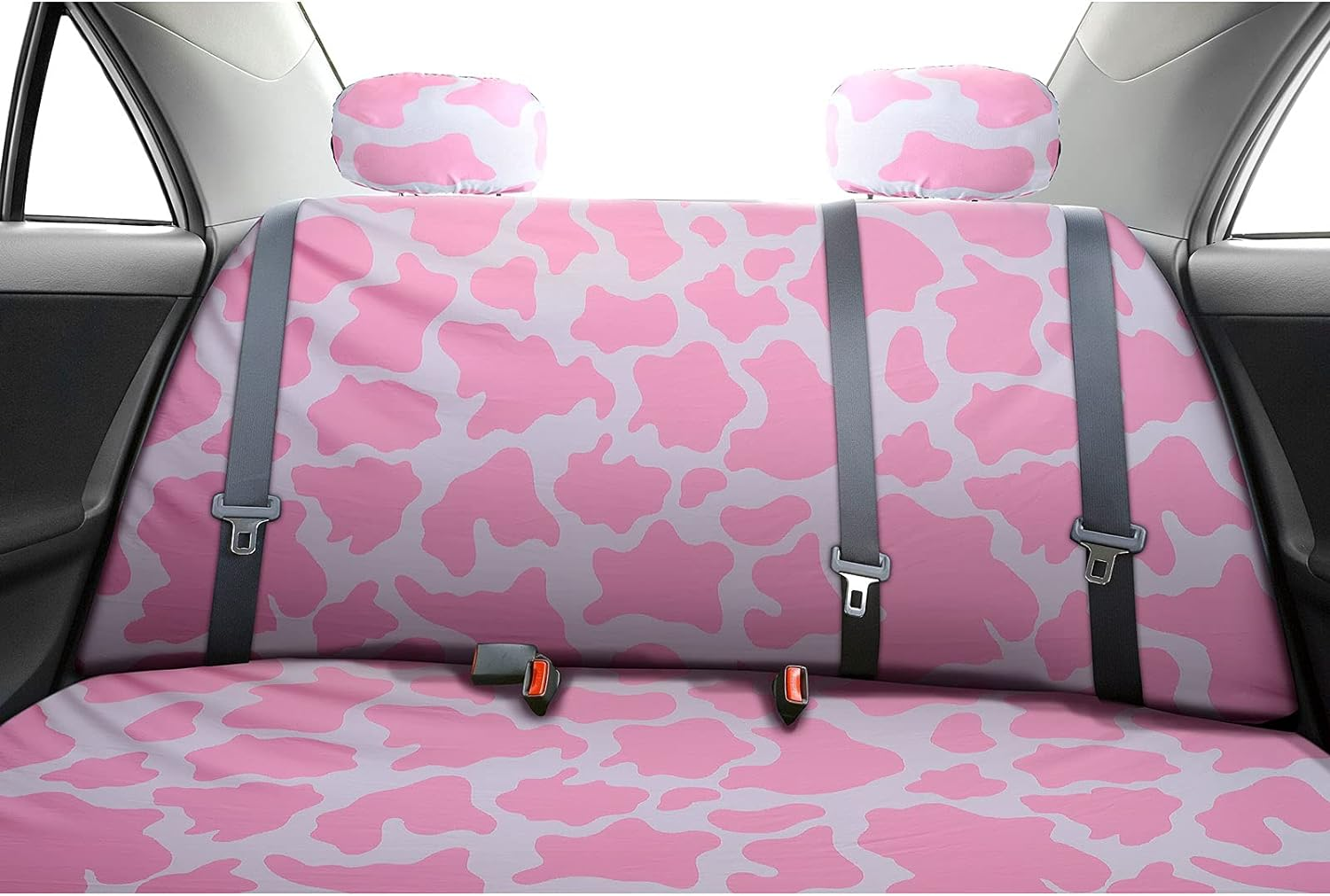 Frienda 26 Pcs Pink Cow Print Car Accessories - Cow Pattern Seat Covers Full Set, Cute Steering Wheel Cover, Floor Mats, Center Console Pad, Cup Holders, Seat Belt Pads for Women Car Interior Decor image number 5