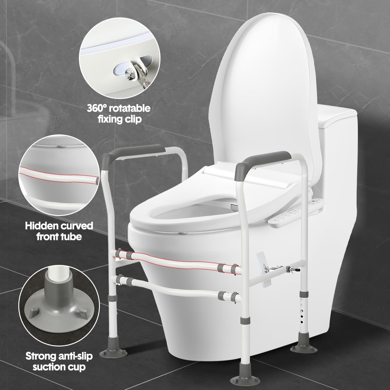 Toilet Safety Frame with Handrails, Height and Width Adjustable, Support Rails for Elderly, 300LB Capacity image number 4