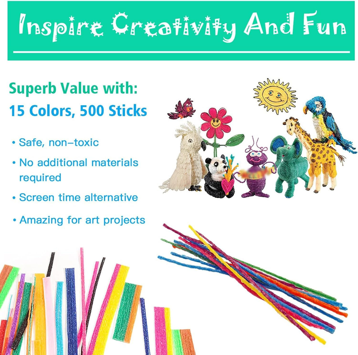 500 Pcs Craft Sticks for Kids, 13 Colors Wax String, Reusable Molding Sculpting Sticks, Bendable Sticky Wax Yarn Sticks for DIY School Project, Fun Toy Art & Crafts Activity for Travel Home image number 4