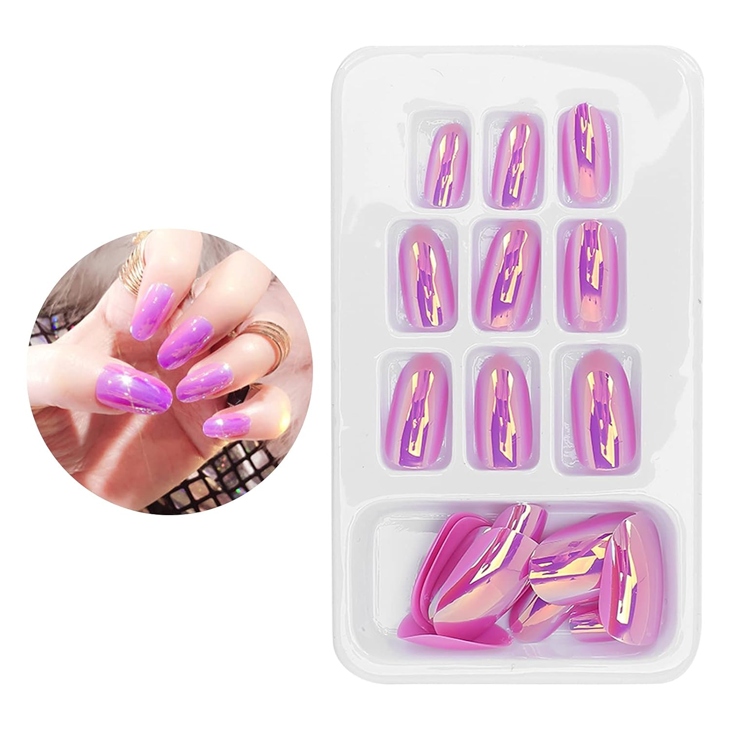 Brilhante 24 Pe&ccedil;as De 24 Pe&ccedil;as Caix&otilde;es Longos Unhas Artificiais Falsas Para Mulheres Unhas Merodeio 12 Tamanhos (LG07) image number 4