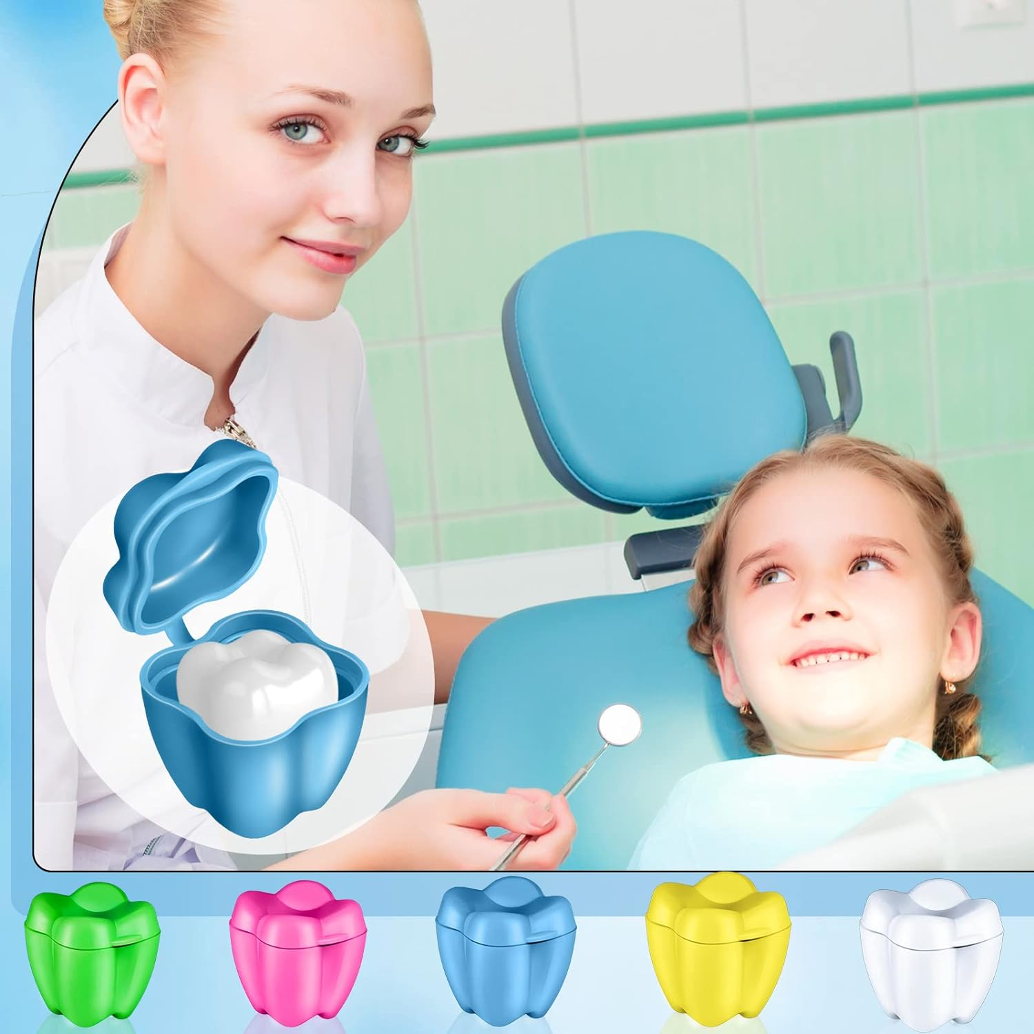 150 Pcs Colorful Tooth Savers, Plastic Tooth Holders for Boys and Girls, Tooth Box, Tooth Holders for Kids Keepsake, Goodie Bag Fillers, Party Favor, Dentist Office, 5 Colors, 0.6 X 0.75 X 0.6 Inch, Plastic, Alexandrite image number 2