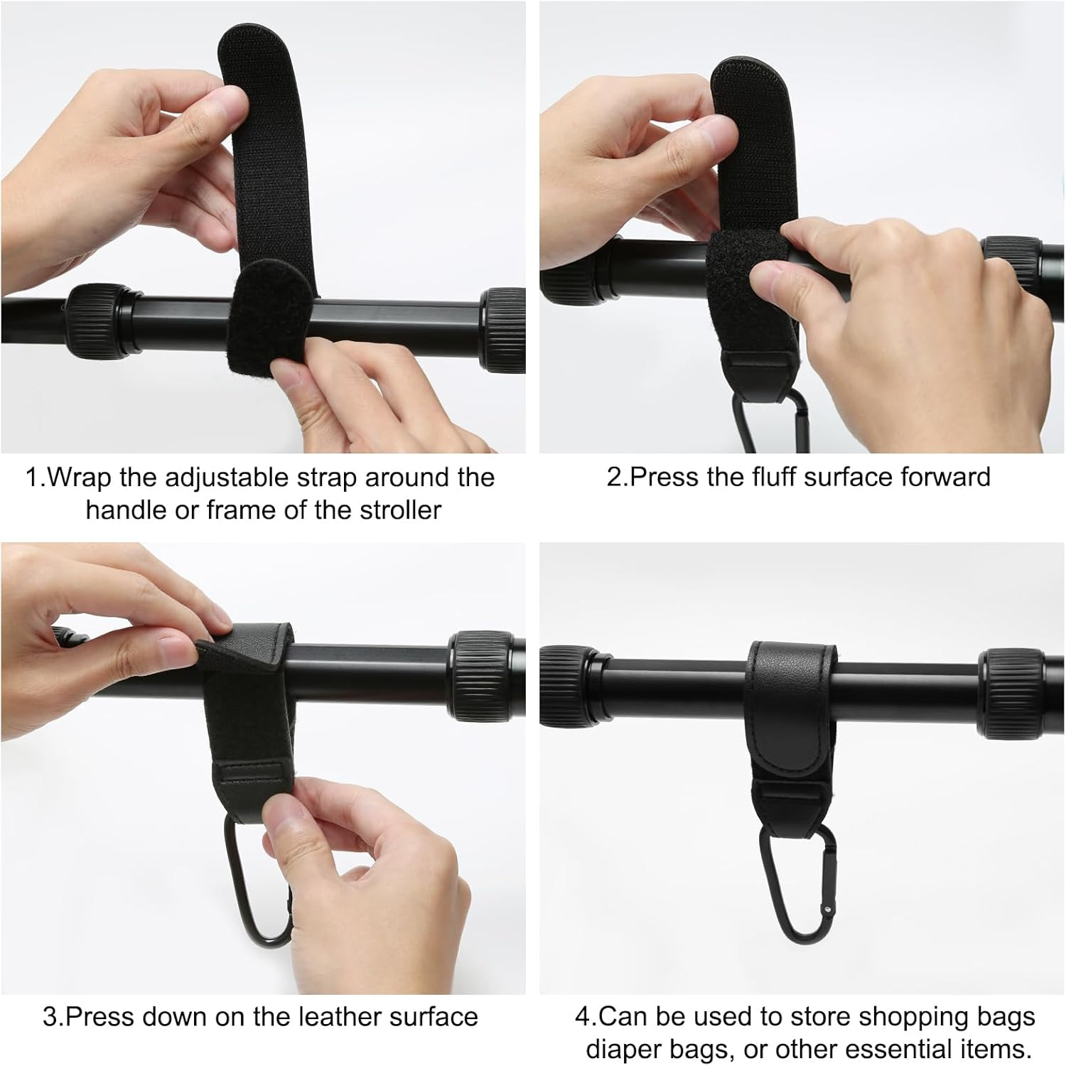 4 Pcs Pram Clips for Buggy, Buggy Clips, Adjustable Pram Hooks for Bags, Pram Bag Clips Pram Carabiner Clip for Mommy Diaper Bag, Pushchair, Shopping Grocery, Pushchair, Backpack image number 6