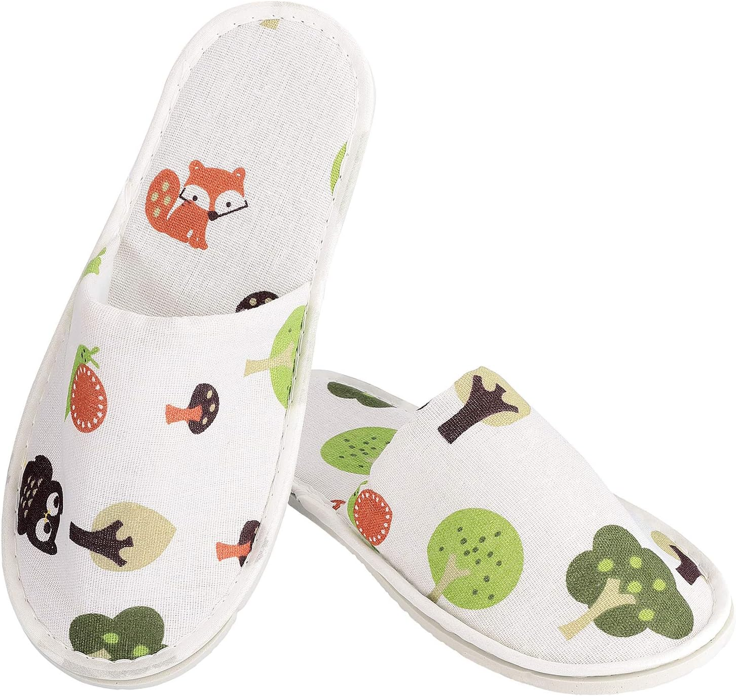6 Pairs Cute Disposable Slippers, Cotton Cloth Closed Toe Spa Slippers for Women and Men, Breathable Non-Slip Slippers for Hotel, Guests, Travel, Forest
