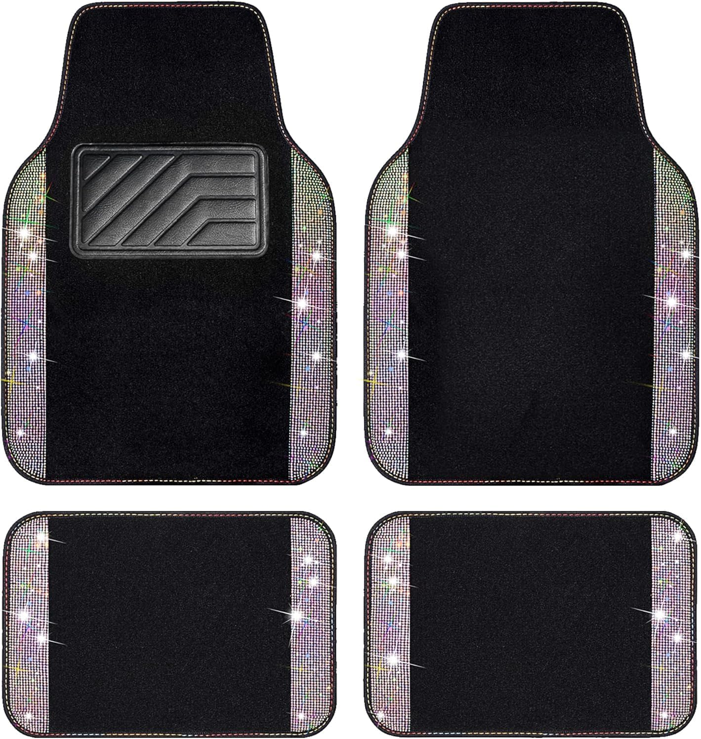 Flying Banner Bling Diamond Car Floor Mats, Shining Rhinestone Carpet Sparkly Glitter Crystal with Anti-Slip PVC Heel Pad Waterproof Universal Fit Automotive Suv,Sedan,Van,Cute Girl Women (Red)