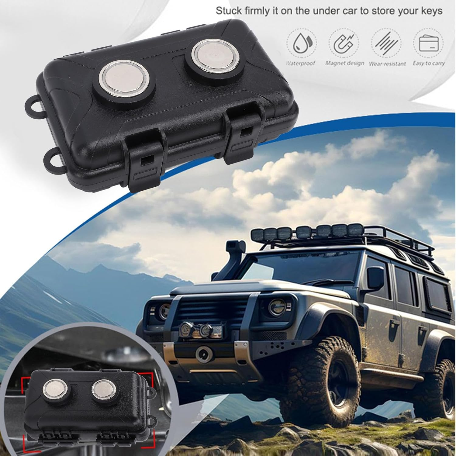 Magnetic Storage Box, Magnetic Key Holder under Car, Hide a Key, Waterproof Magnetic Storage Box with Inner Dividers, for Home, Outdoor, Work, Car Use image number 5