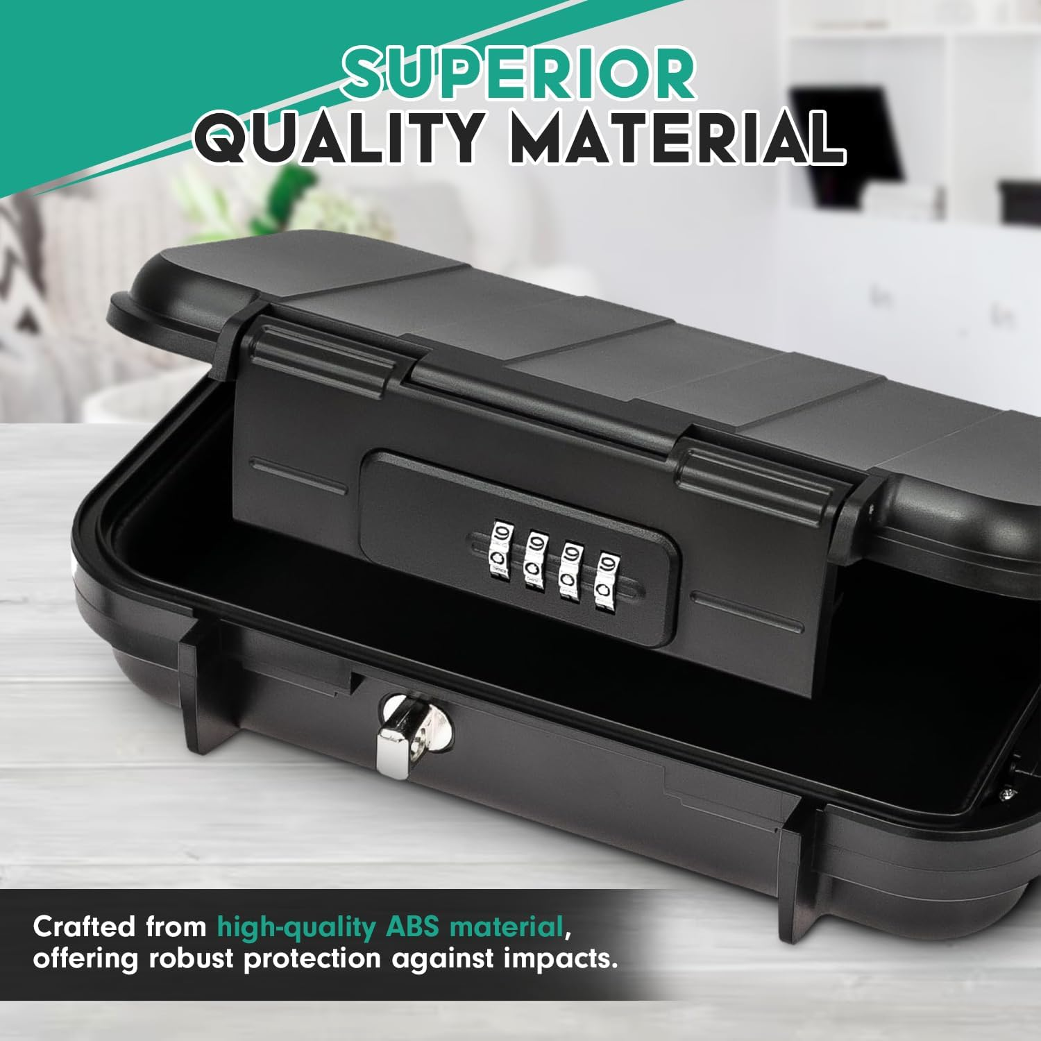 Travel Portable Safe Box, Outdoor Combination Security Case with 4-Digit Code, Waterproof Anti-Theft Lock Box with Wire for Passport, Credit Cards, Phones &ndash; Ideal for Home, Hotel, Travel, Beach, Car image number 2