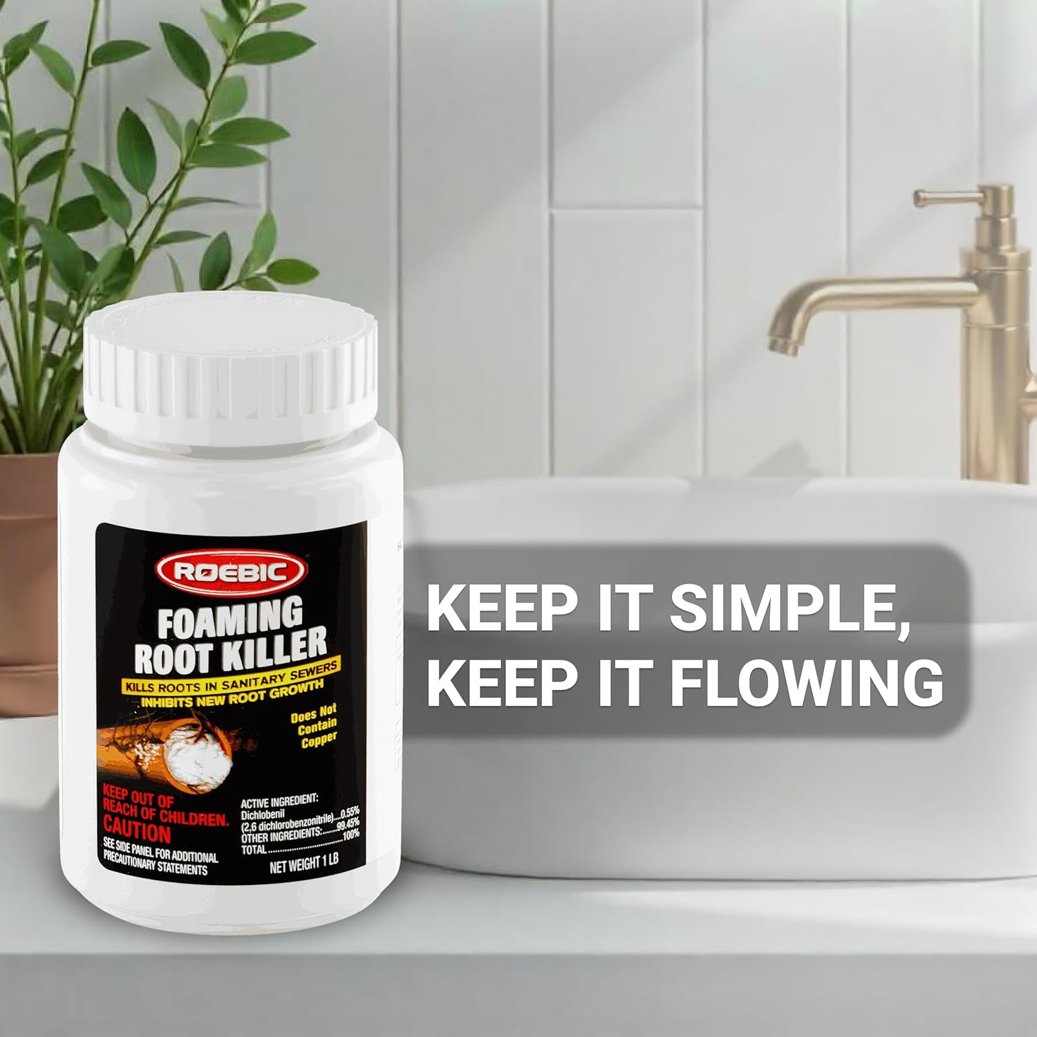 Roebic FRK-1LB Foaming Root Killer: Clear Pipes, Stop New Growth, Safe for All Plumbing - 1Lb, White, Granules image number 5