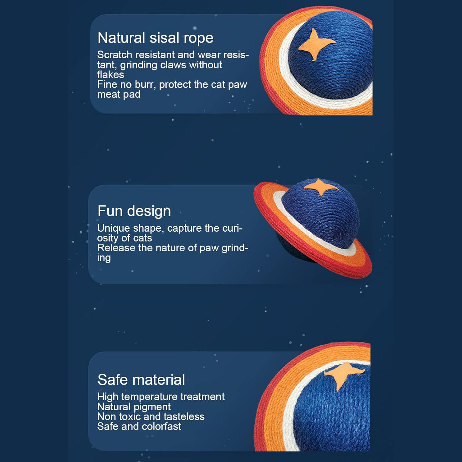 Planet Shape Sisal Cat Scratcher, Sisal Cat Scratching Rotatable Ball Interactive Toy, Relieve Boredom Prevents Furniture Damage Kitten Scratch Toy for Cat Kittens image number 6