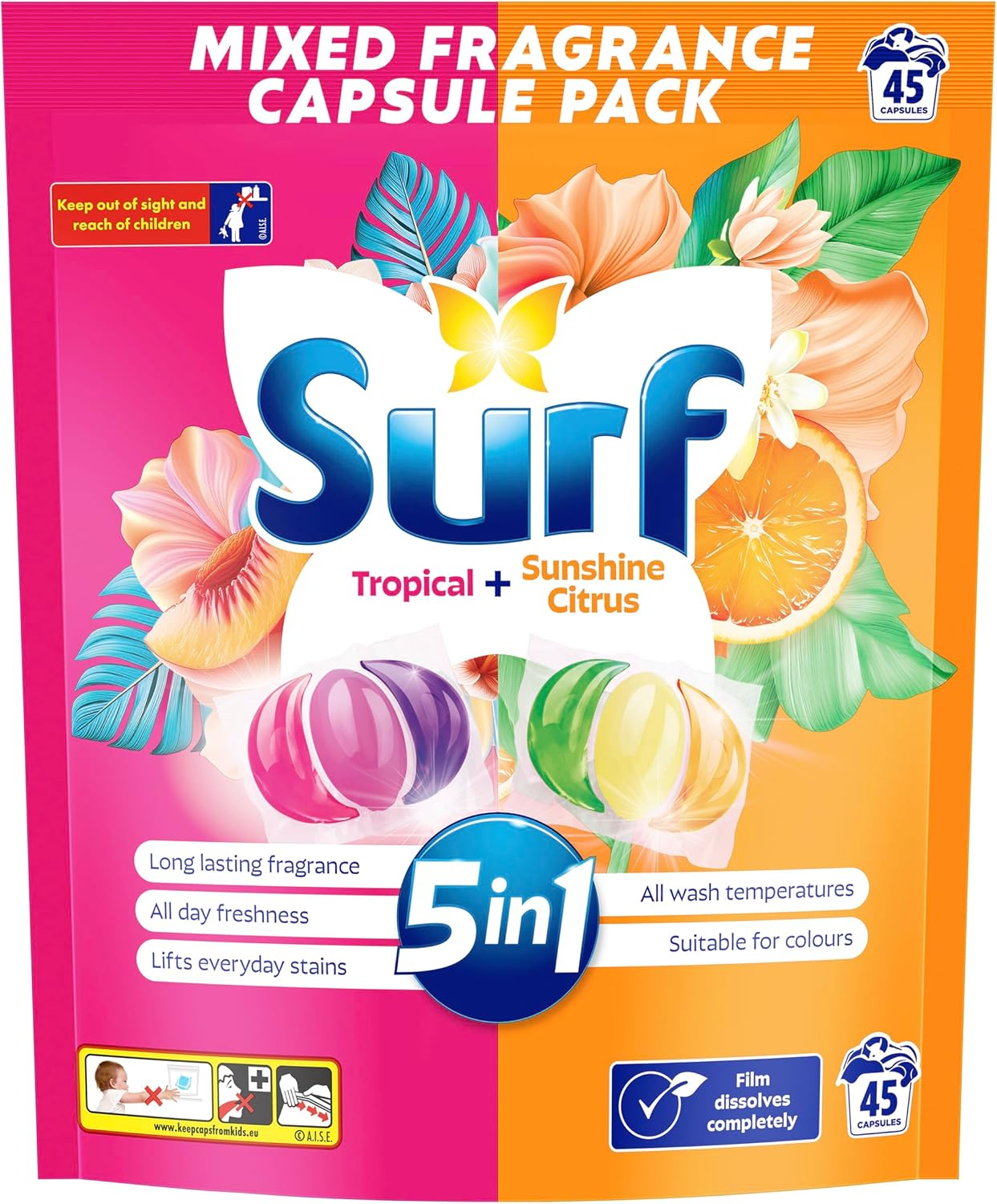 Surf 5-In-1 Tropical + Sunshine Citrus Mixed Pack Laundry Capsules 45 Capsules image number 3