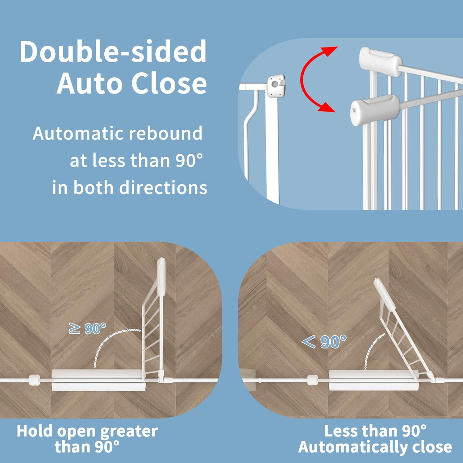 ALLAIBB Extra Wide Baby Gate for Stairs,Walk Thru Pressure Mount Auto Close White Metal Child Dog Pet Safety Doorways,Kitchen, Living Room (29.13-33.85"/74-86Cm) image number 3