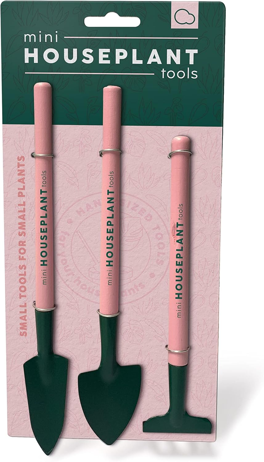 Mini Houseplant Tools - Indoor Gardening Tools Set - Mini Shovel - Mini Trowel - Mini Rake - Pink Pot Plant Garden Tool Set image number 2